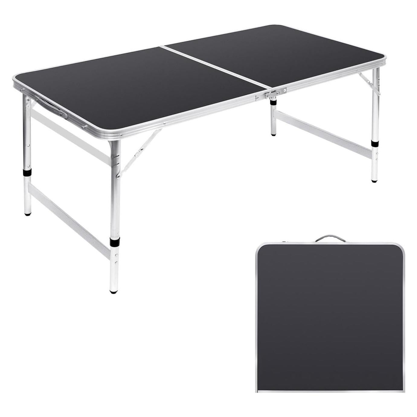Mesa Plegable Camping Moosinily 4FT Aluminio Negra Ajustable