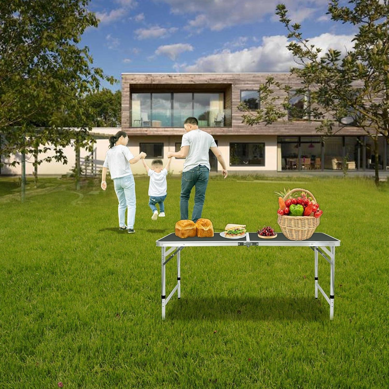 Mesa Plegable Camping Moosinily 4FT Aluminio Negra Ajustable