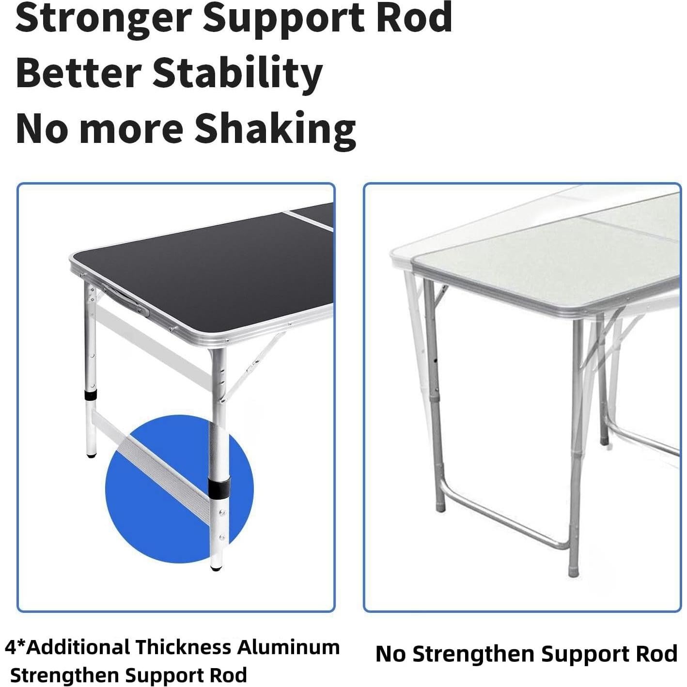 Mesa Plegable Camping Moosinily 4FT Aluminio Negra Ajustable