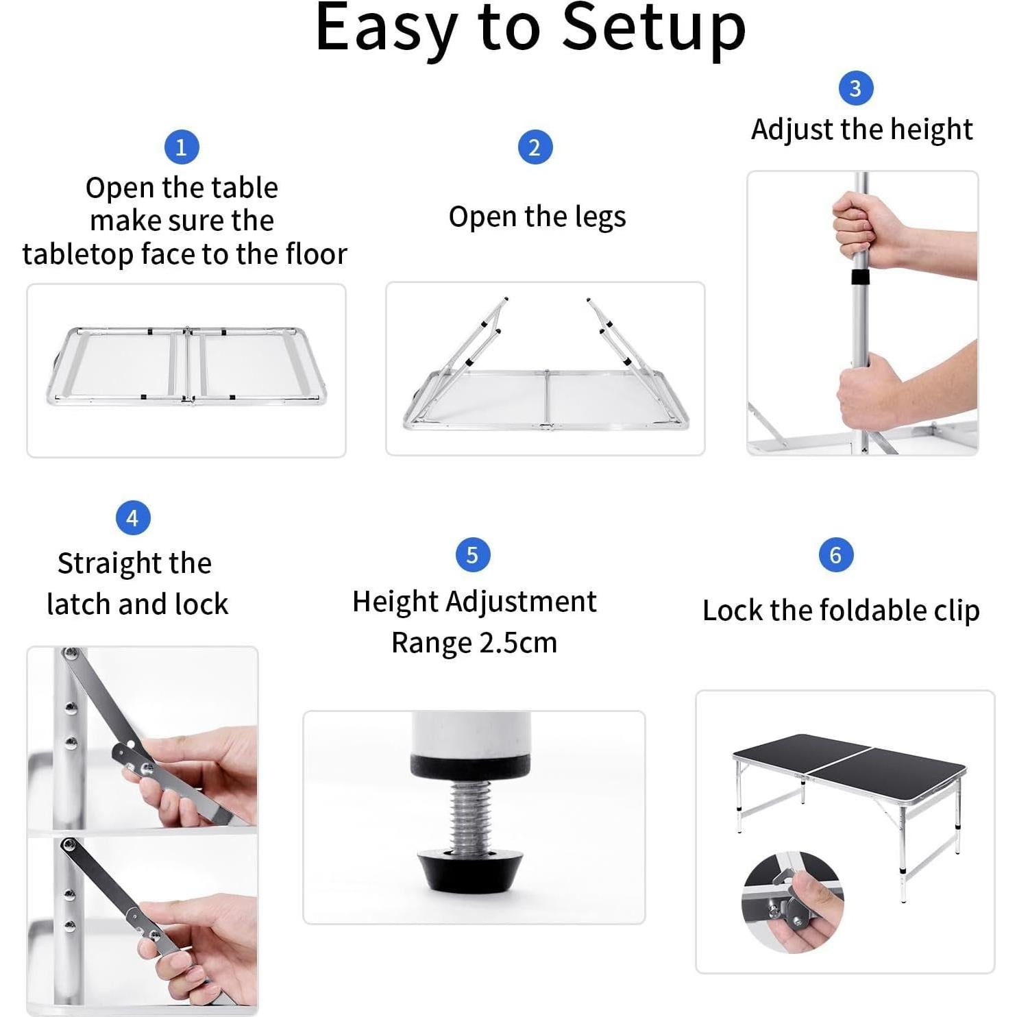 Mesa Plegable Camping Moosinily 4FT Aluminio Negra Ajustable