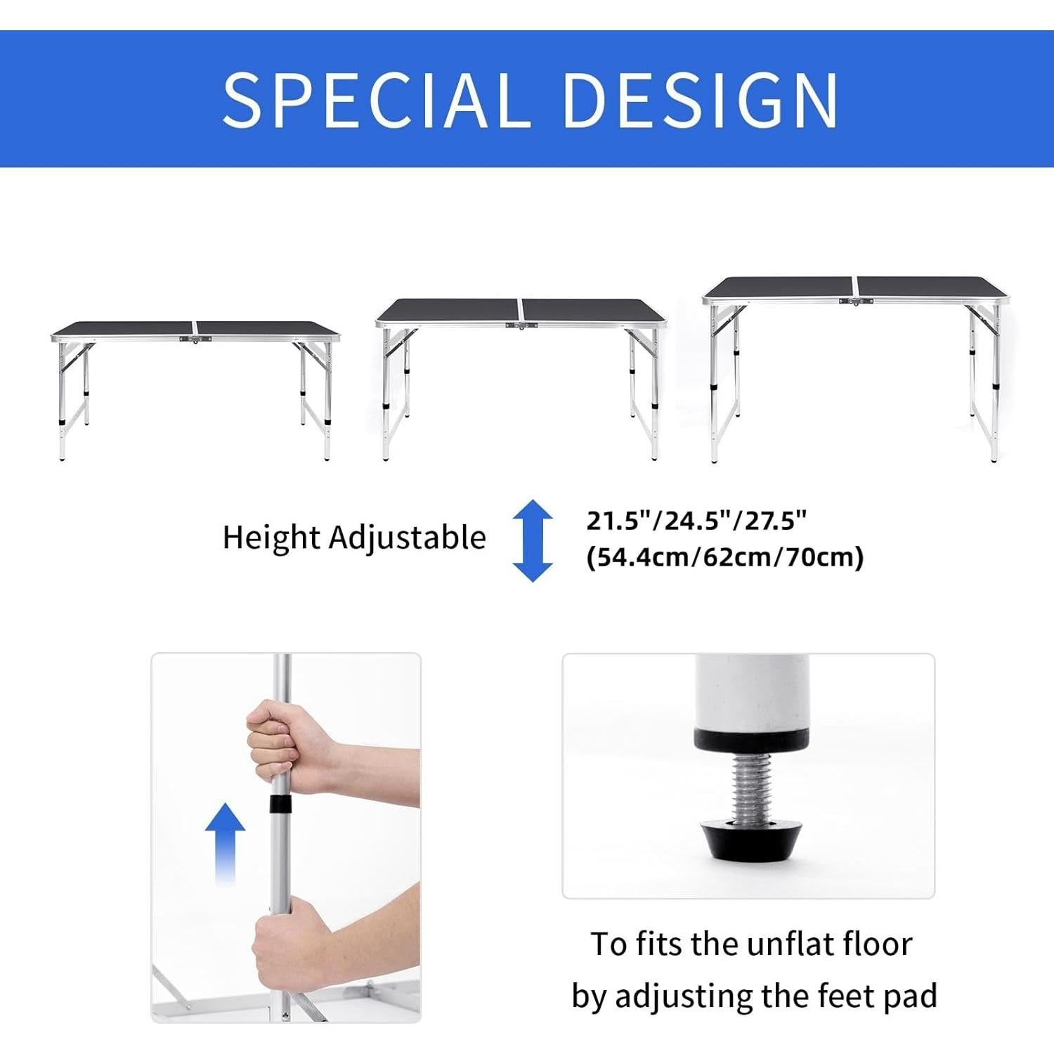 Mesa Plegable Camping Moosinily 4FT Aluminio Negra Ajustable