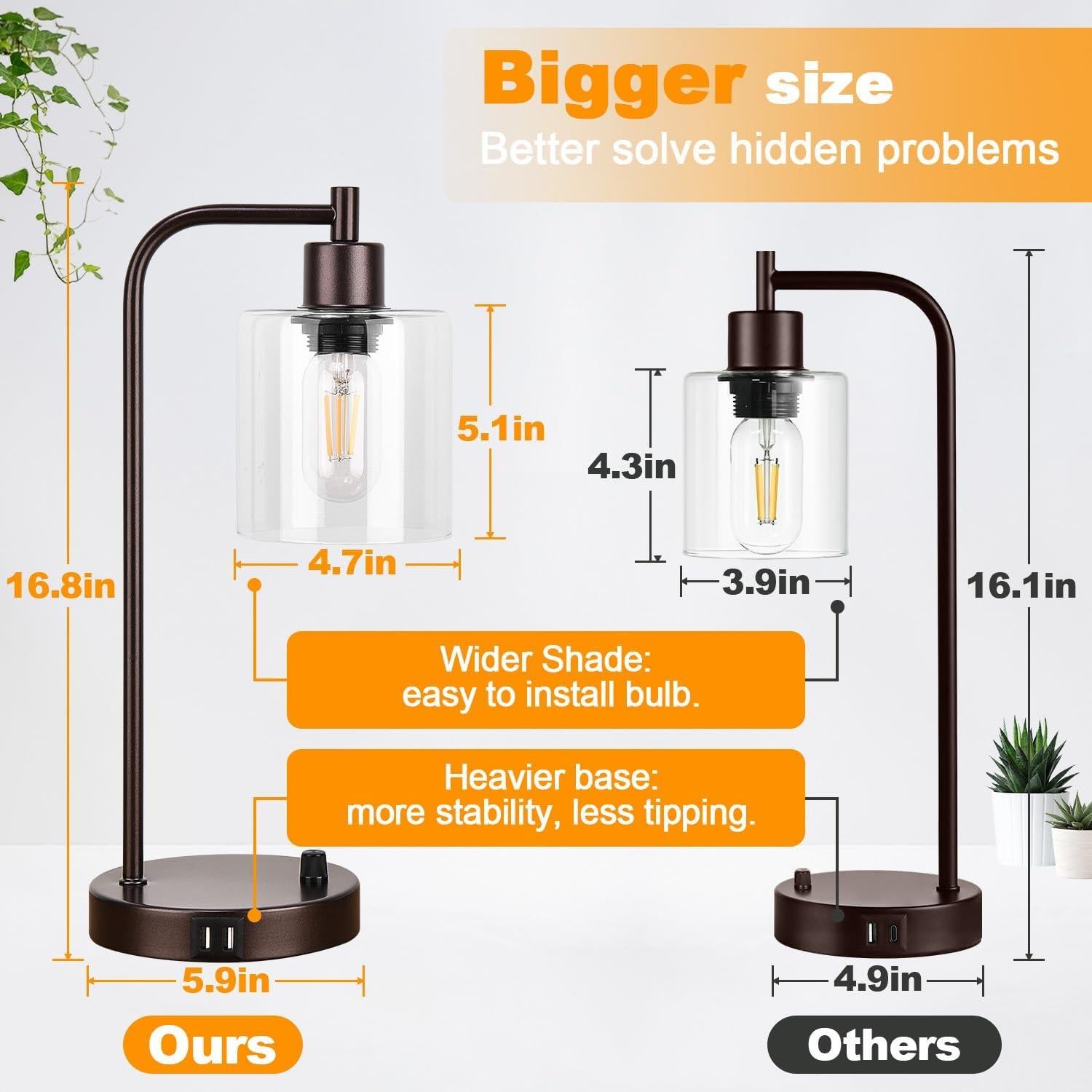 Lámpara de Mesa Industrial Nintiue Marrón con USB y Regulable