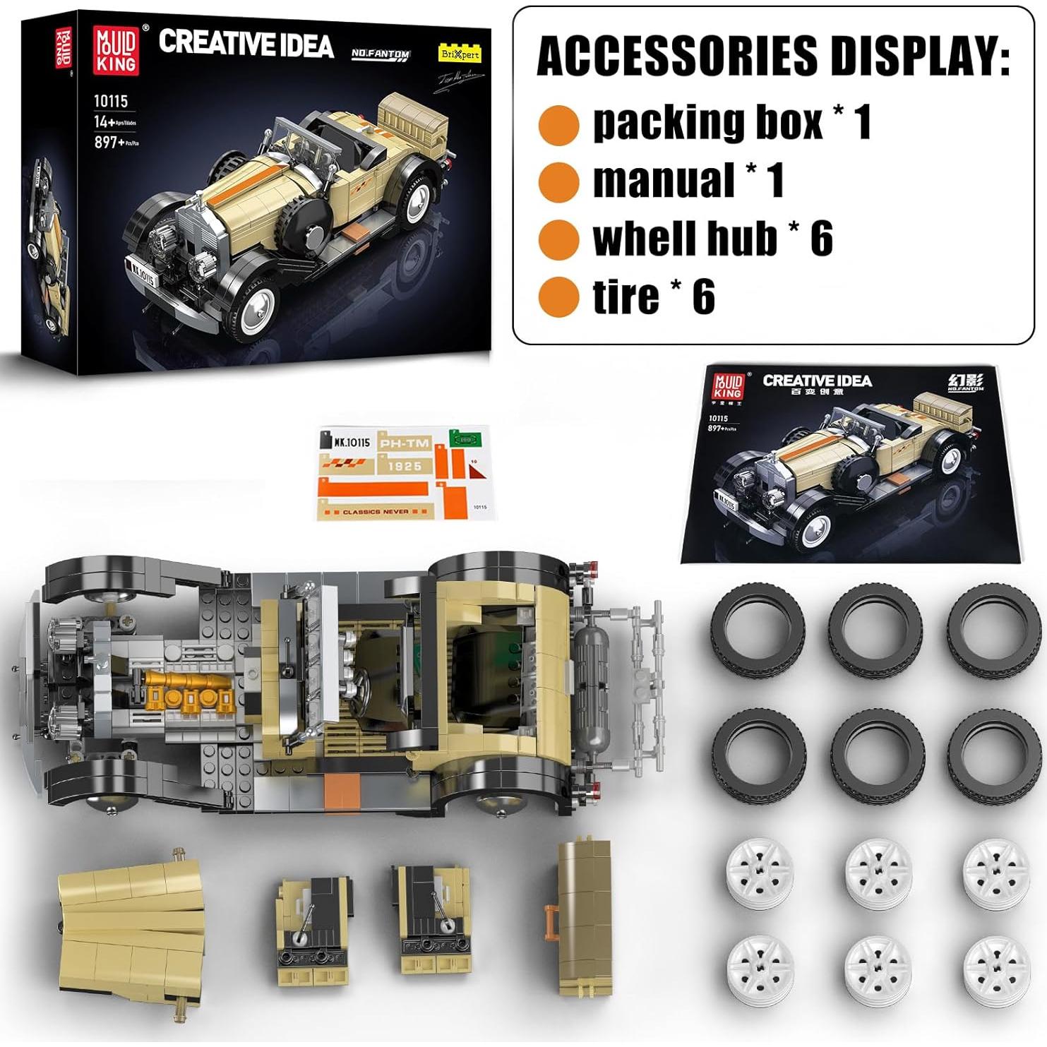 Mould King 10115 Auto Vintage 897 Piezas Modelo Estático