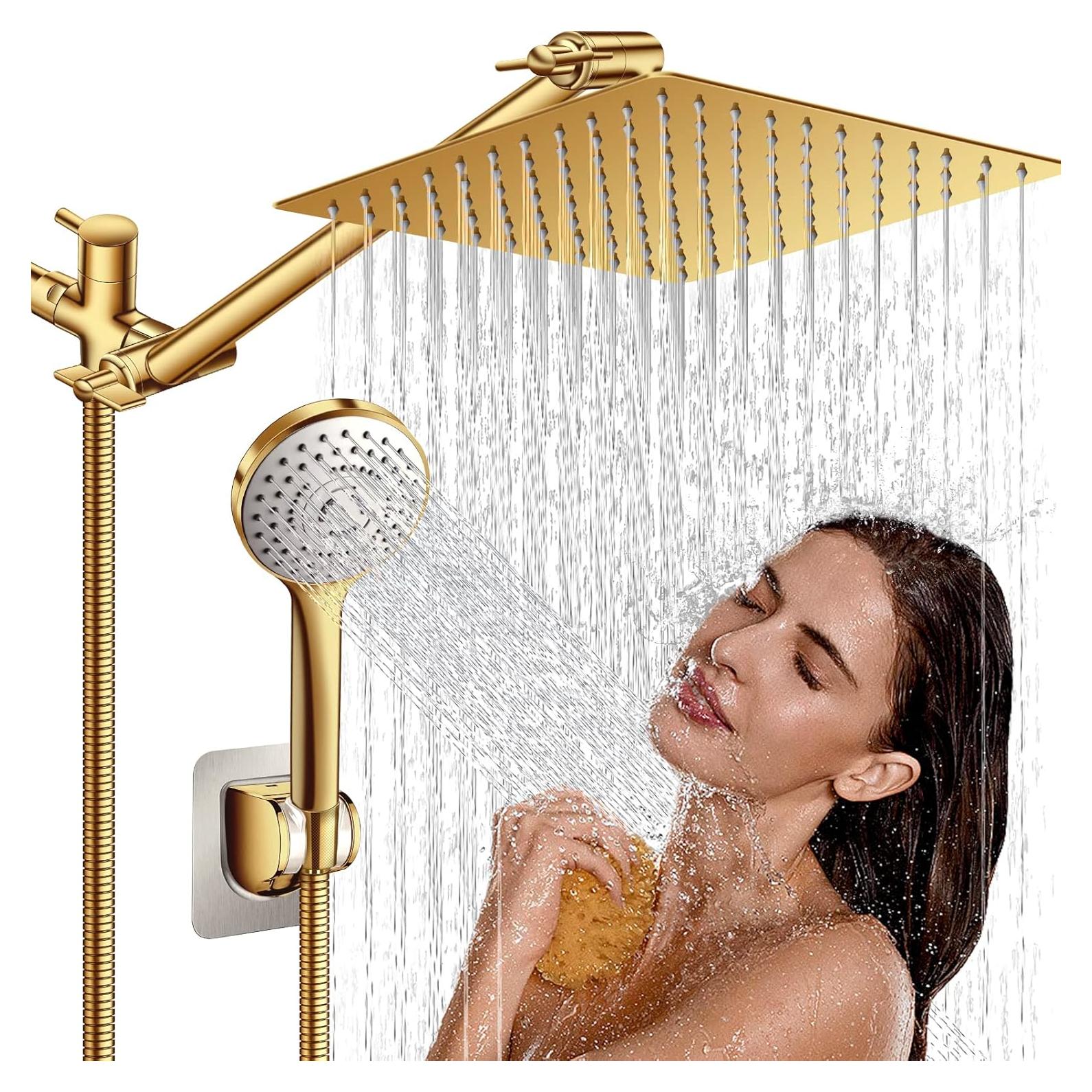 Cabezal de Ducha Beekim 10" Dorado con Manguera 152.4 cm