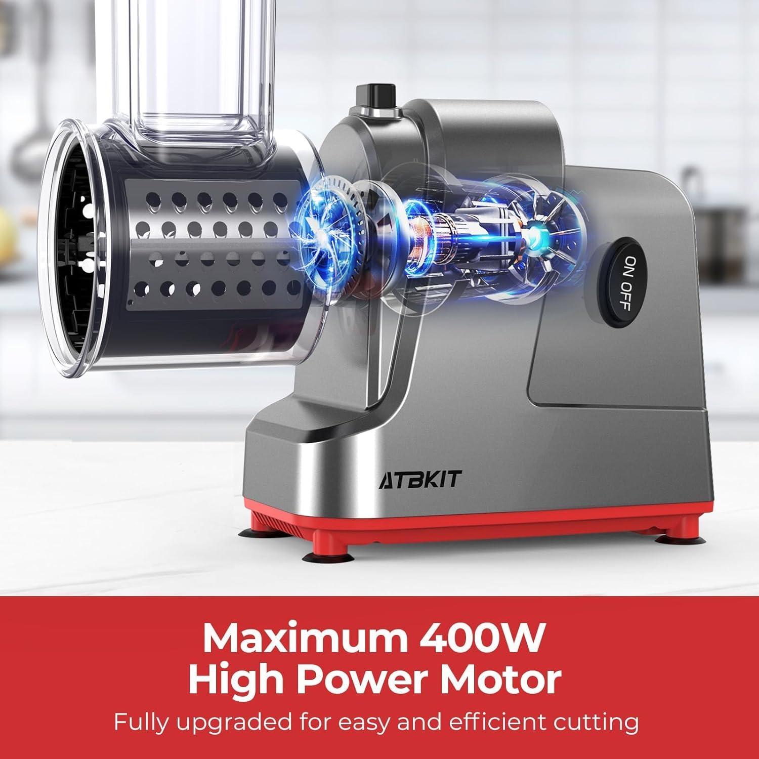 Rallador de Queso Eléctrico ATBKIT 250W 5 Cuchillas Inoxidable