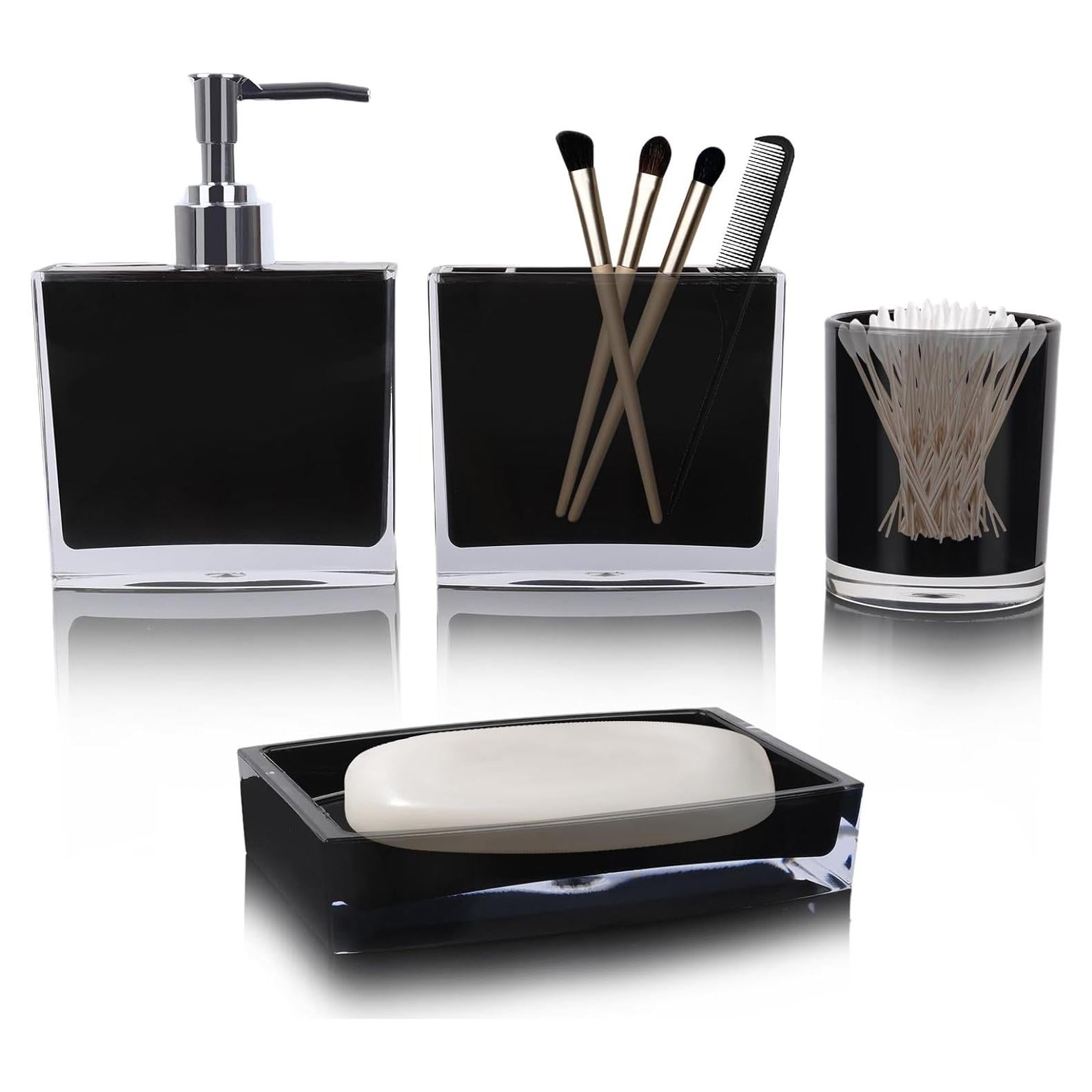 Juego de Accesorios de Baño Acrílico Premium 4 Piezas Negro