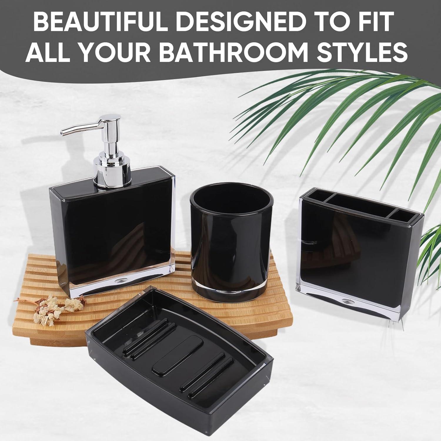 Juego de Accesorios de Baño Acrílico Premium 4 Piezas Negro