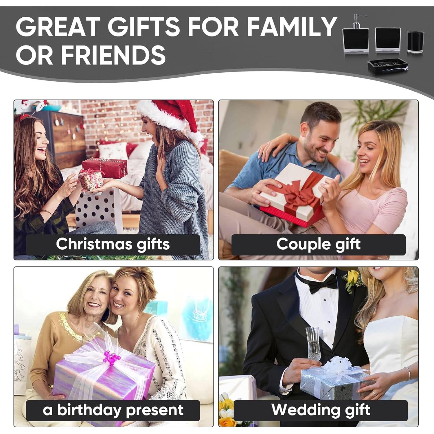 Juego de Accesorios de Baño Acrílico Premium 4 Piezas Negro