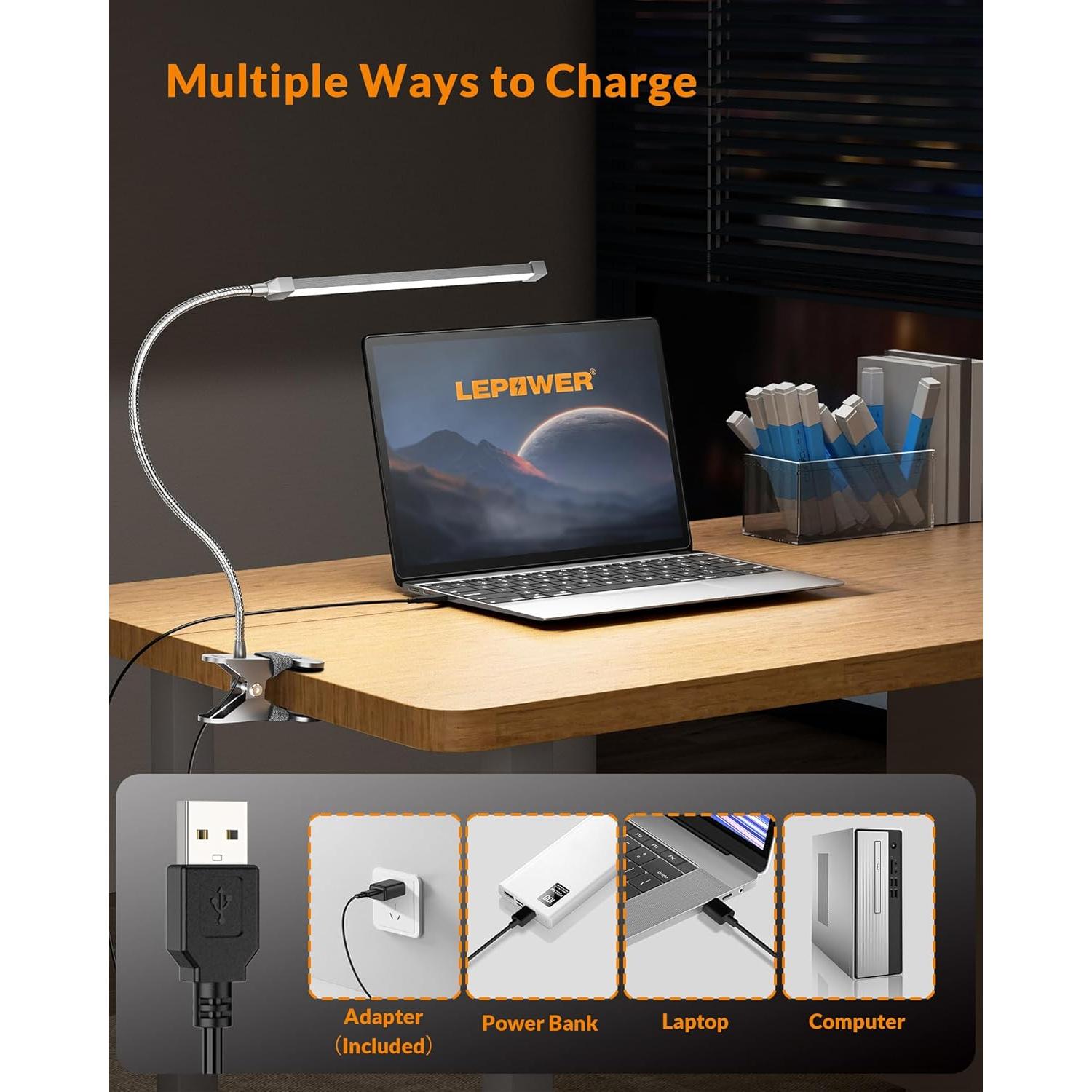 Luz de Clip LED LEPOWER 5W Ajustable para Lectura Nocturna