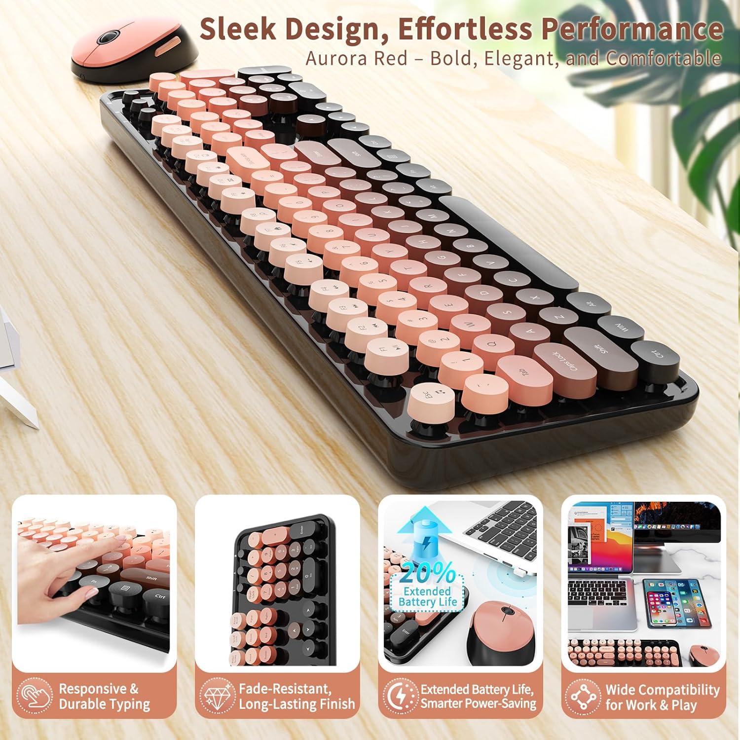 Combo Teclado y Ratón Inalámbrico Nowlike Rojo Aurora Ergonomía