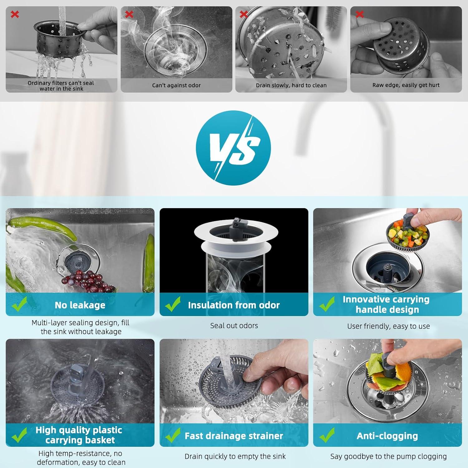 Filtro de Drenaje de Fregadero Hibbent Acero Inoxidable 3 en 1