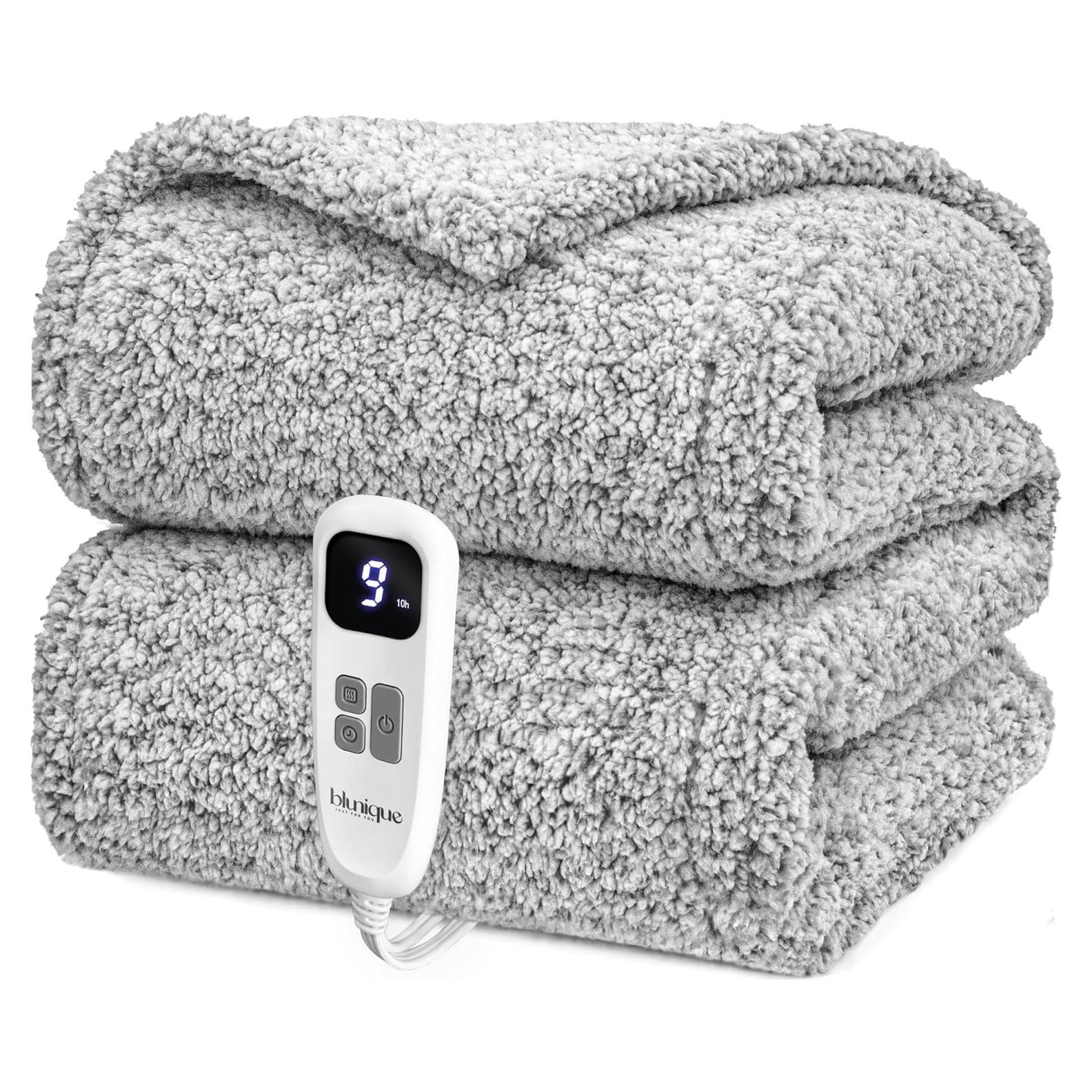 Manta Eléctrica Calentada Blunique Sherpa 152x127 cm Gris