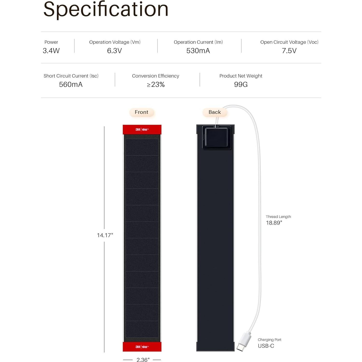 Panel Solar 3.4W 6V JaeJaes para Cortinas Motorizadas USB-C