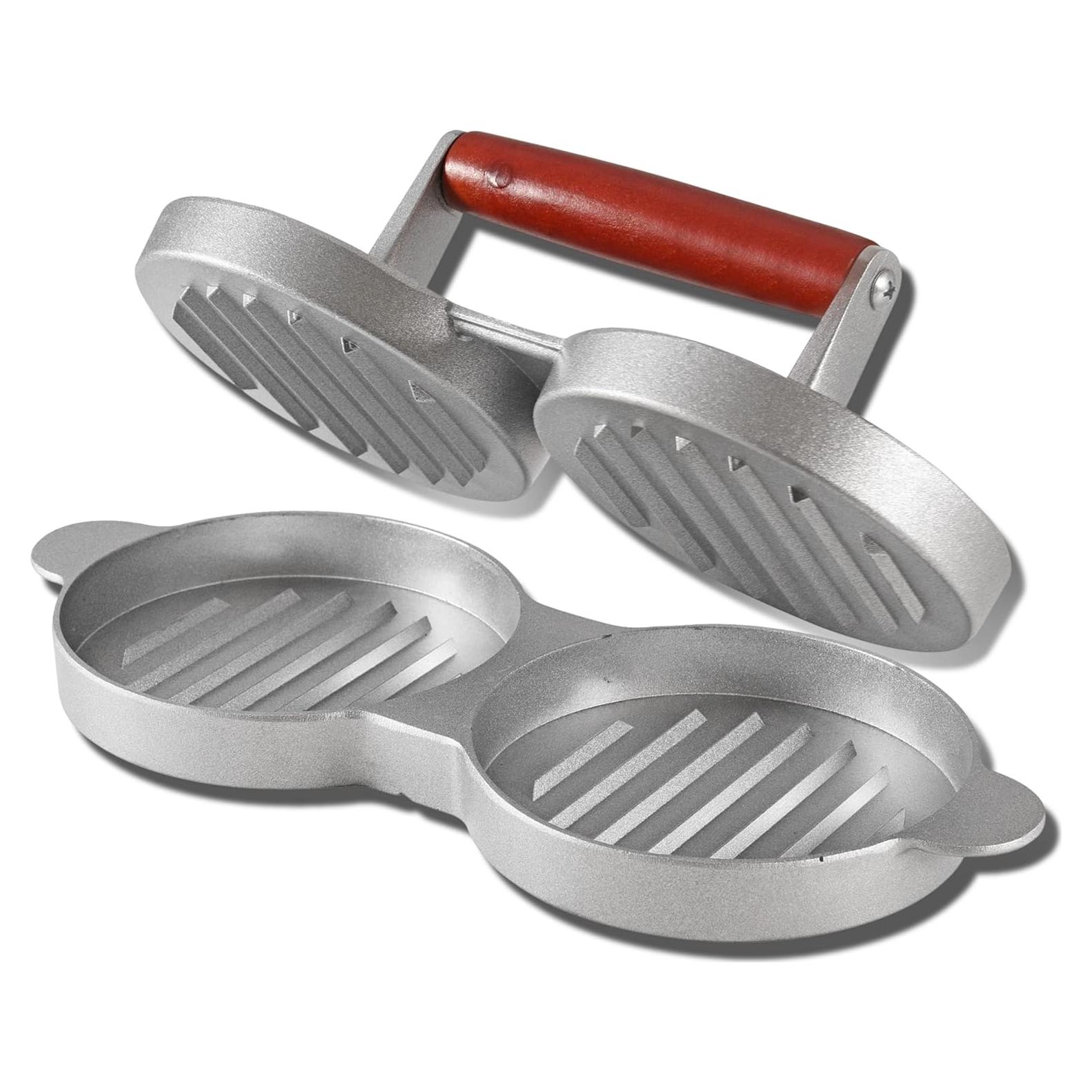 Alpine Cuisine Burger Press with Wood Handle, Hamburger Press Patty Maker, Non-Stick & Easy to Clean, Suitable for Meat Grill Press Beef Cheese Veggie Burger Maker for Grill Griddle Barbecue