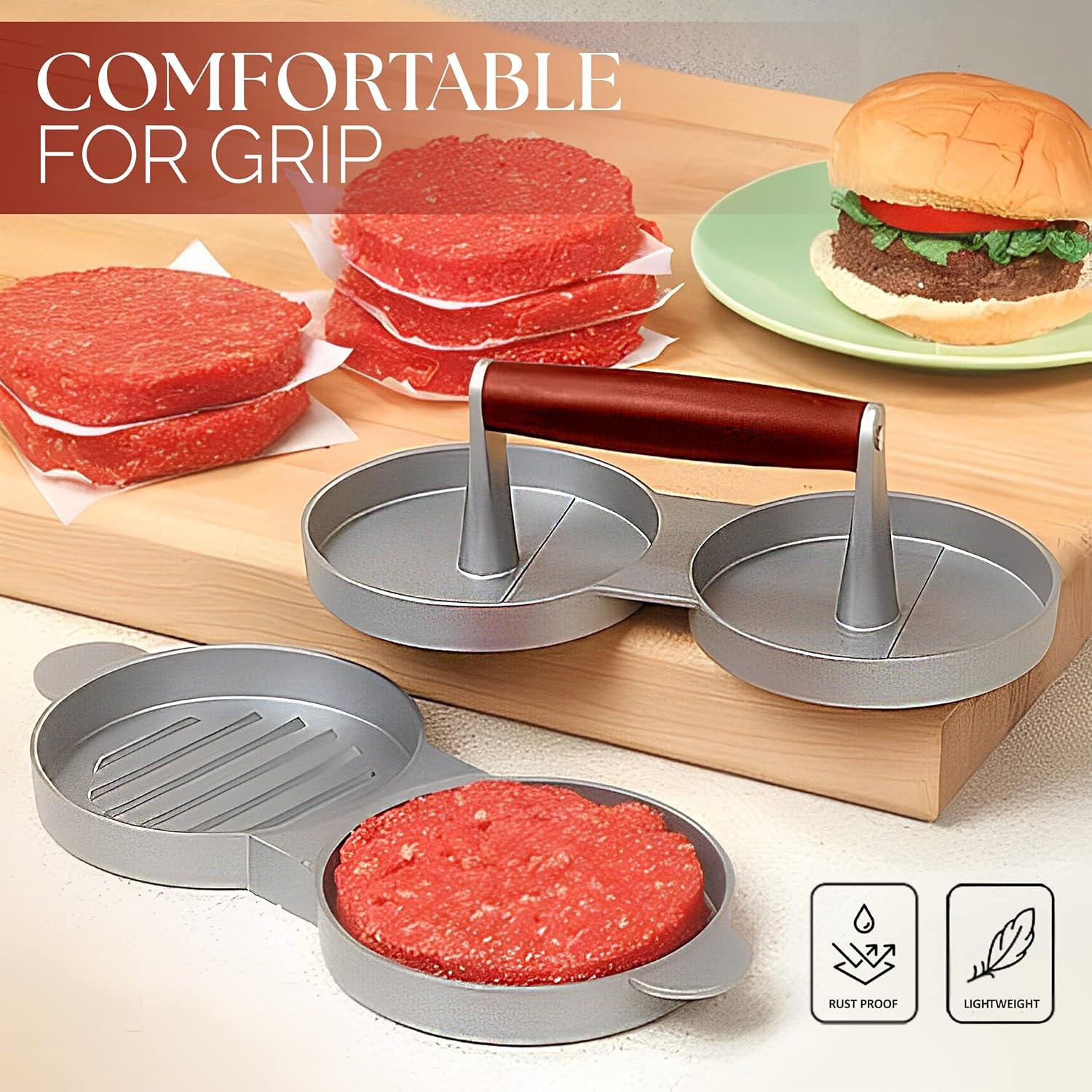 Alpine Cuisine Burger Press with Wood Handle, Hamburger Press Patty Maker, Non-Stick & Easy to Clean, Suitable for Meat Grill Press Beef Cheese Veggie Burger Maker for Grill Griddle Barbecue