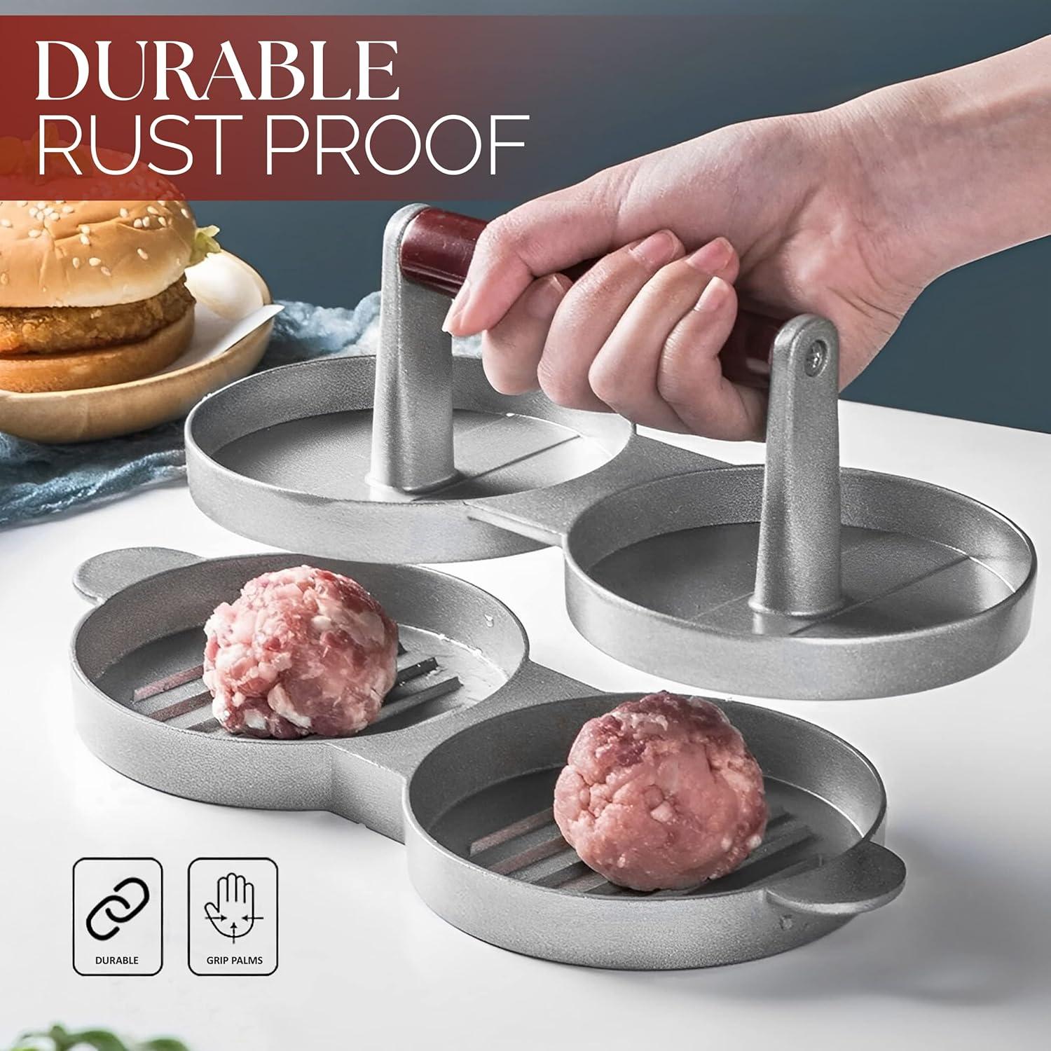 Alpine Cuisine Burger Press with Wood Handle, Hamburger Press Patty Maker, Non-Stick & Easy to Clean, Suitable for Meat Grill Press Beef Cheese Veggie Burger Maker for Grill Griddle Barbecue