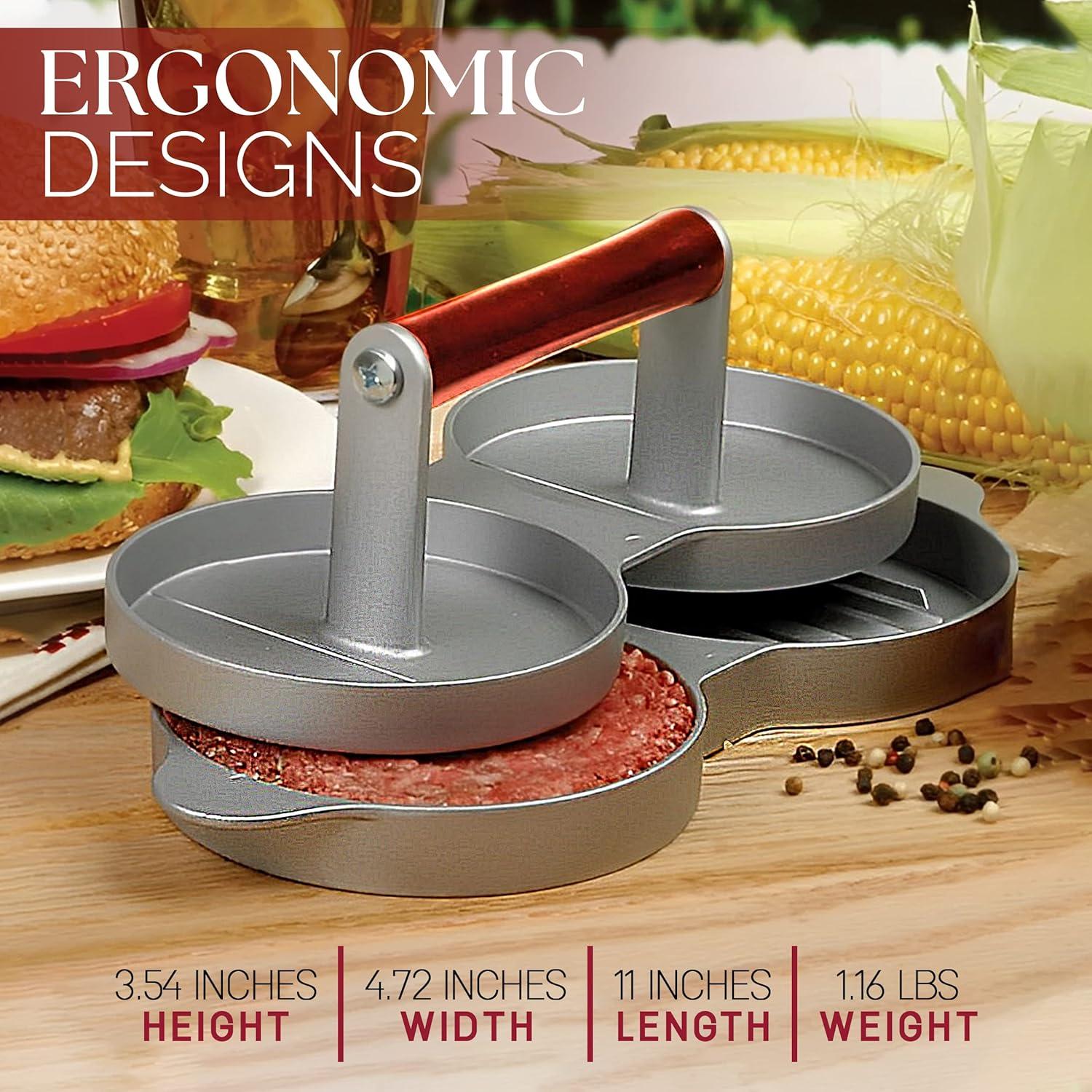 Alpine Cuisine Burger Press with Wood Handle, Hamburger Press Patty Maker, Non-Stick & Easy to Clean, Suitable for Meat Grill Press Beef Cheese Veggie Burger Maker for Grill Griddle Barbecue
