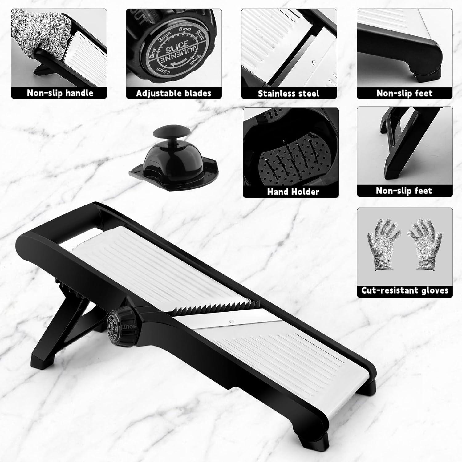 Cortador de Mandolina WELTONHM Ajustable Acero Inoxidable Negro