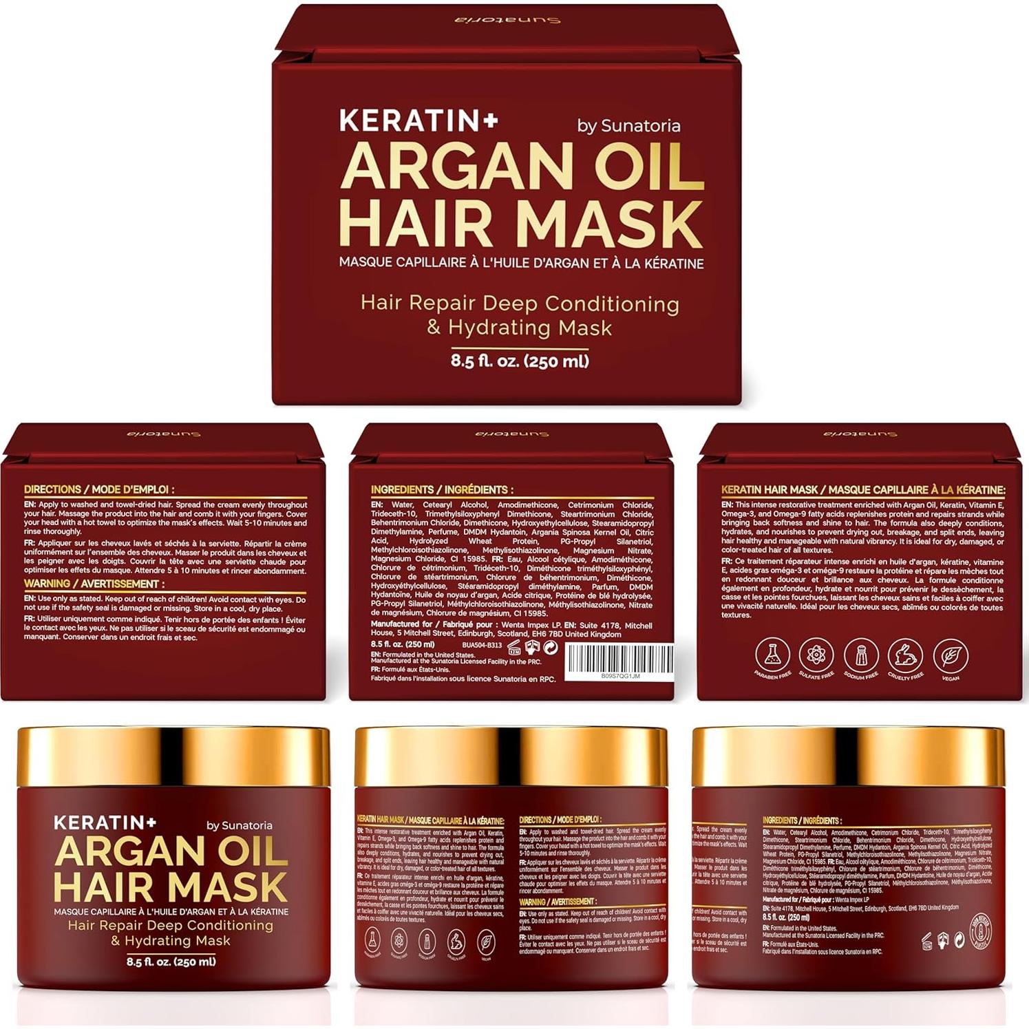 Mascarilla Capilar Sunatoria con Queratina y Aceite de Argán 250ml