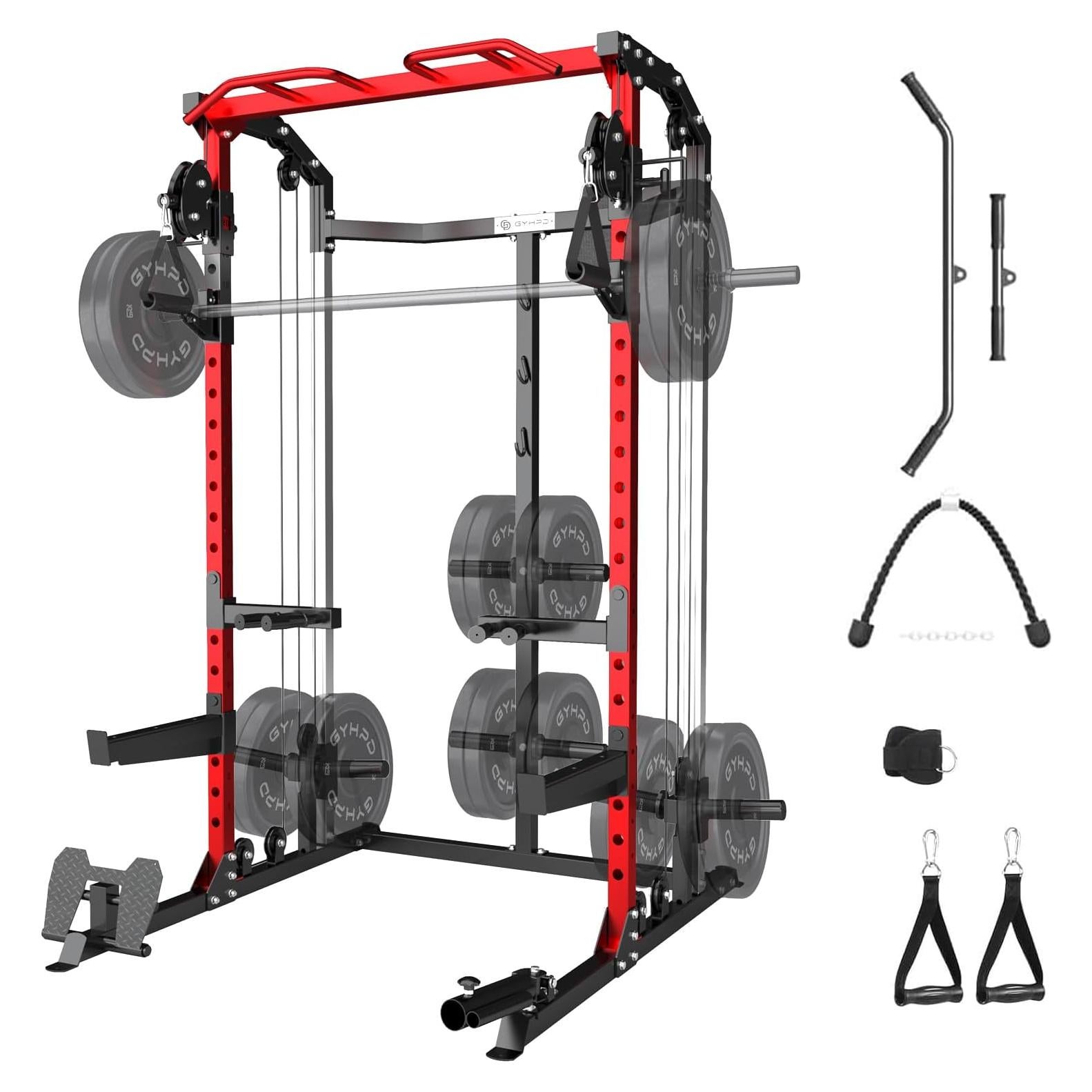 Power Cage, Power Rack with Cable Crossover System, 2000 LBS Squat Rack, Squat Rack for Home Gym, Power Rack with LAT Pulldown, Smith Machine, Folding Squat Rack, Multifunctional Home Gym Power Cage