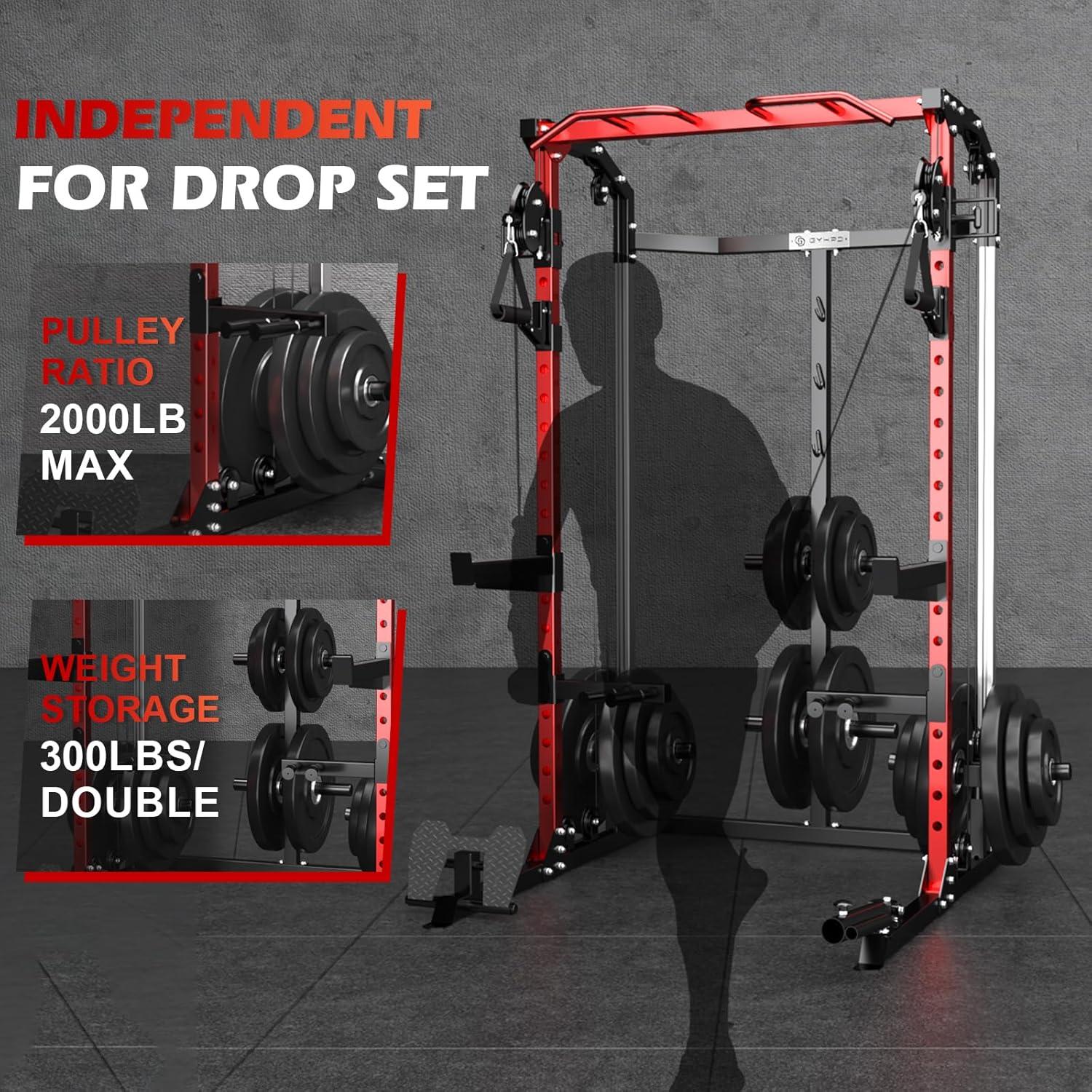 Power Cage, Power Rack with Cable Crossover System, 2000 LBS Squat Rack, Squat Rack for Home Gym, Power Rack with LAT Pulldown, Smith Machine, Folding Squat Rack, Multifunctional Home Gym Power Cage