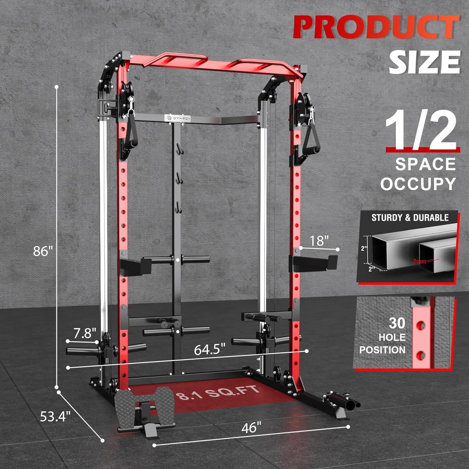 Power Cage, Power Rack with Cable Crossover System, 2000 LBS Squat Rack, Squat Rack for Home Gym, Power Rack with LAT Pulldown, Smith Machine, Folding Squat Rack, Multifunctional Home Gym Power Cage
