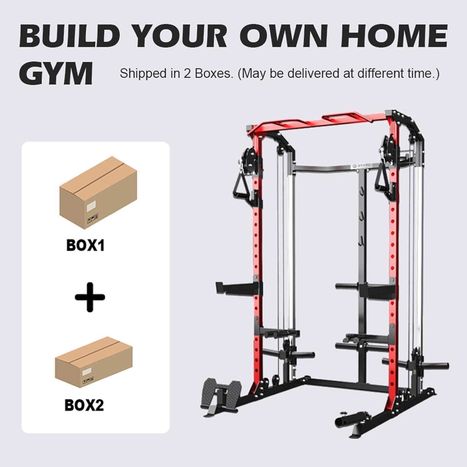 Power Cage, Power Rack with Cable Crossover System, 2000 LBS Squat Rack, Squat Rack for Home Gym, Power Rack with LAT Pulldown, Smith Machine, Folding Squat Rack, Multifunctional Home Gym Power Cage