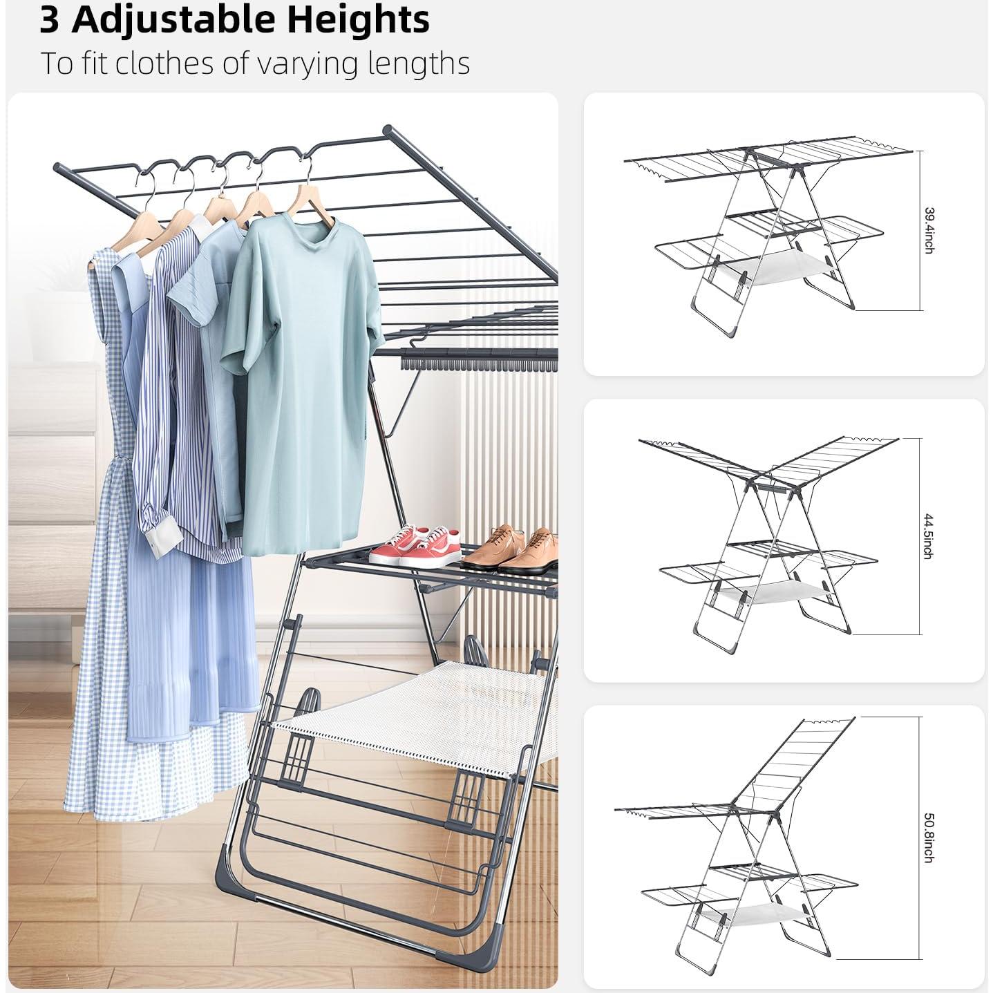 Estante Secar Ropa Plegable 2 Niveles SZJoyBet Acero Inoxidable