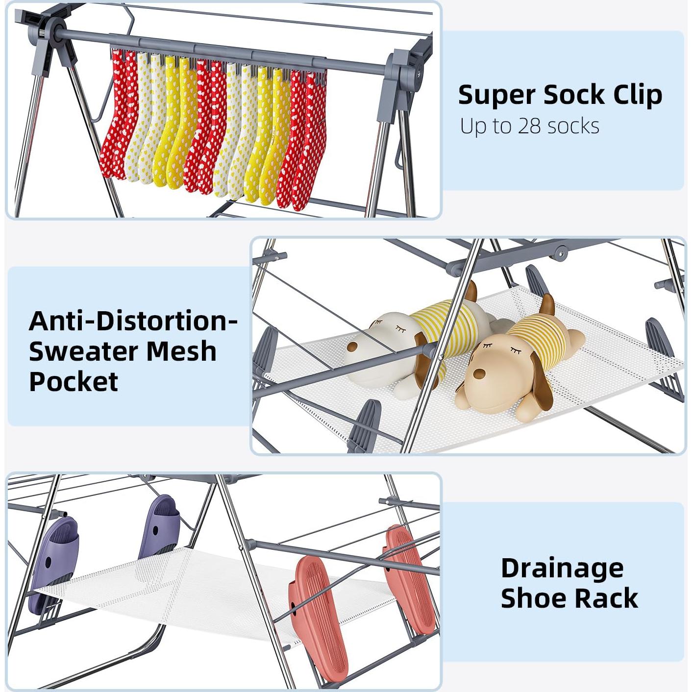 Estante Secar Ropa Plegable 2 Niveles SZJoyBet Acero Inoxidable