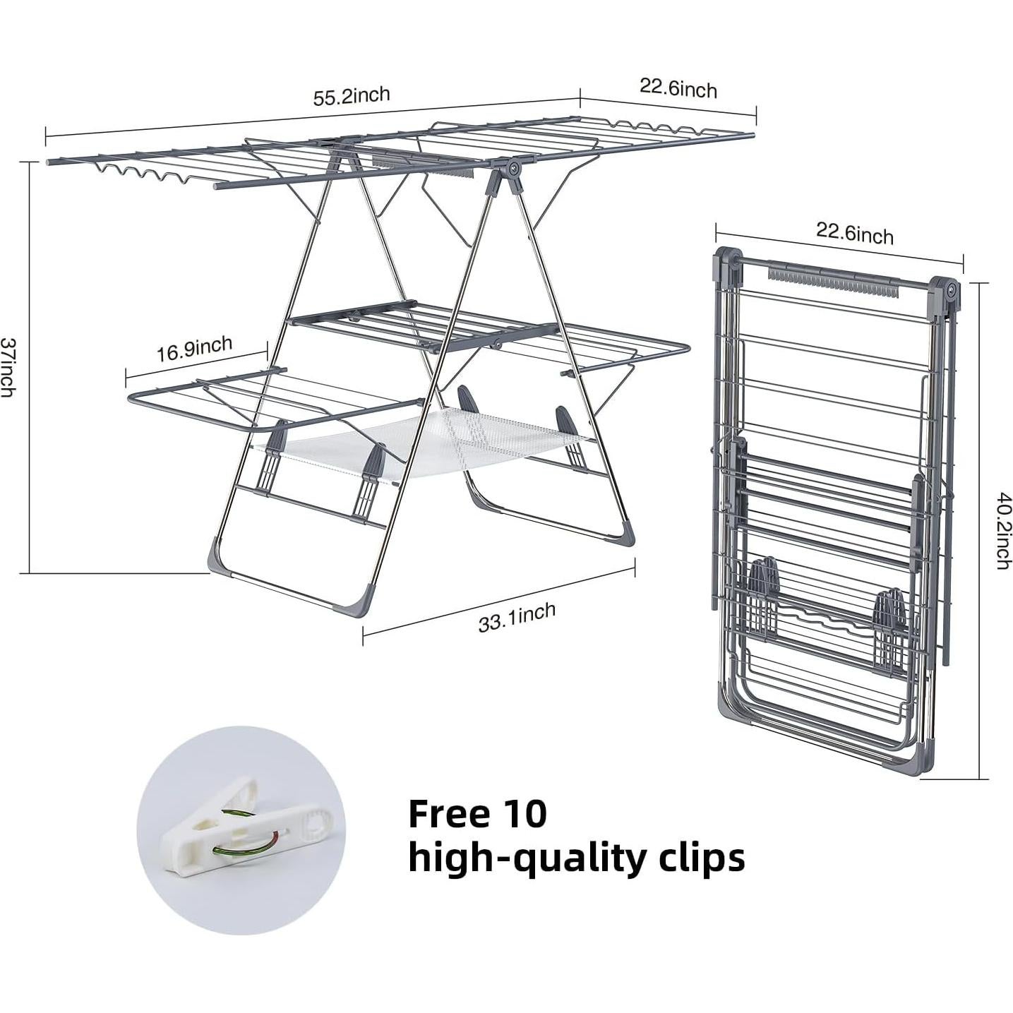 Estante Secar Ropa Plegable 2 Niveles SZJoyBet Acero Inoxidable