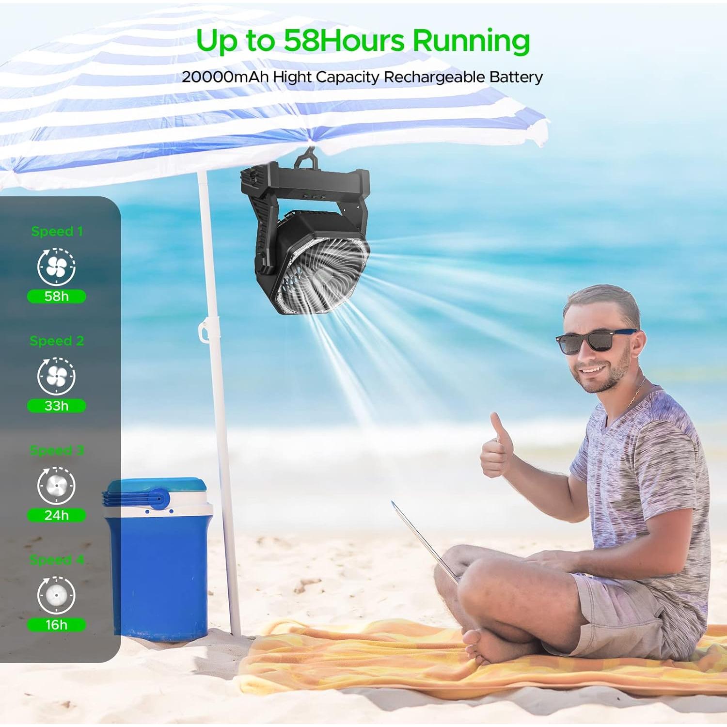 Ventilador de Camping Neofeel 20000mAh con Linterna LED