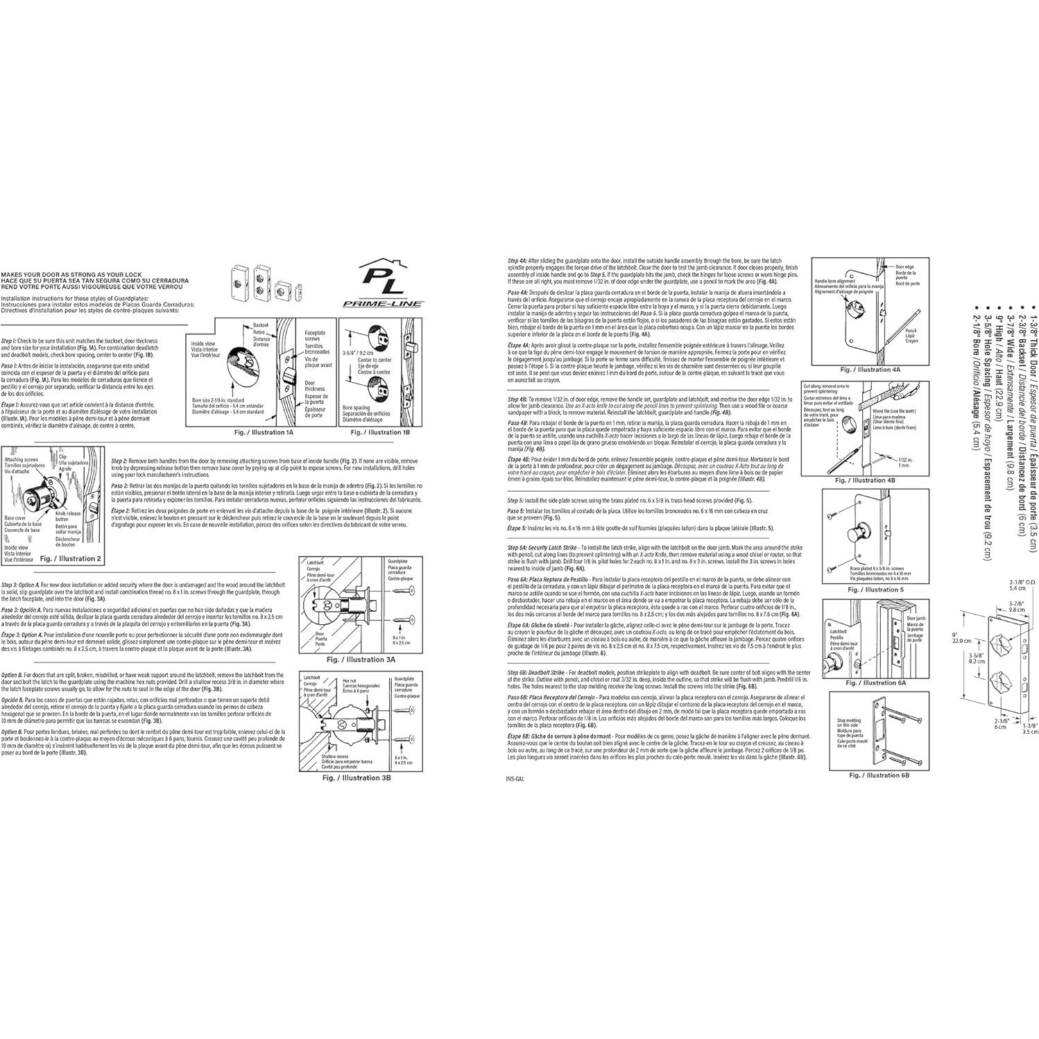 Placa de Refuerzo de Cerradura Prime-Line U 9559 Latón 3.49 cm