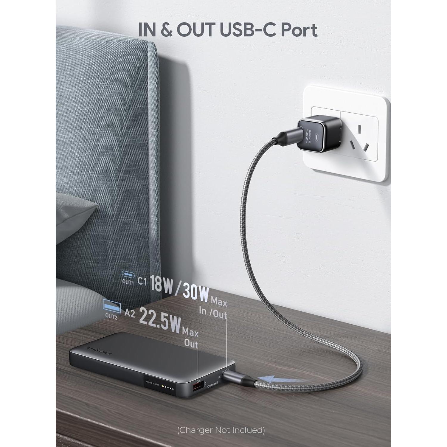 Cargador Portátil AMEGAT 10000mAh 30W USB-C Carga Rápida