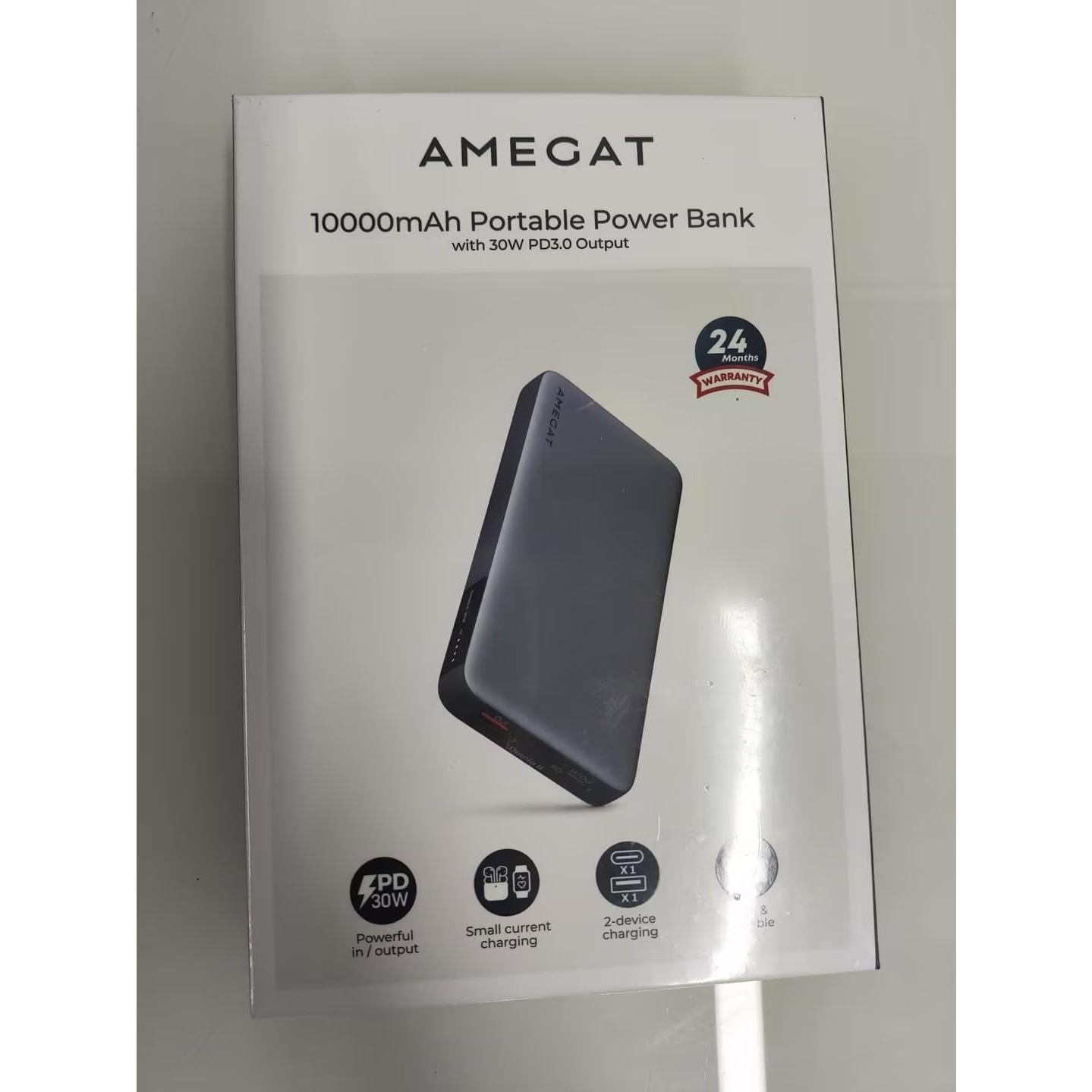 Cargador Portátil AMEGAT 10000mAh 30W USB-C Carga Rápida