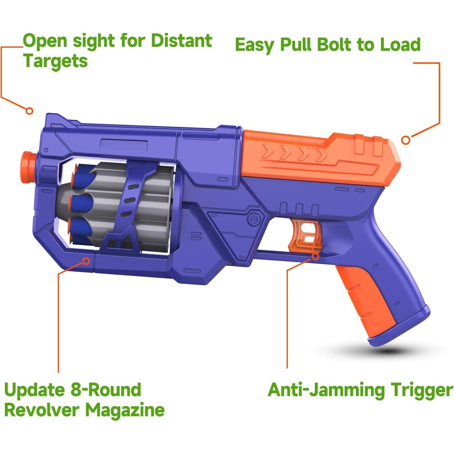 Pistola de Juguete RD-8 Azul con Dardos de Espuma - 16 Unidades