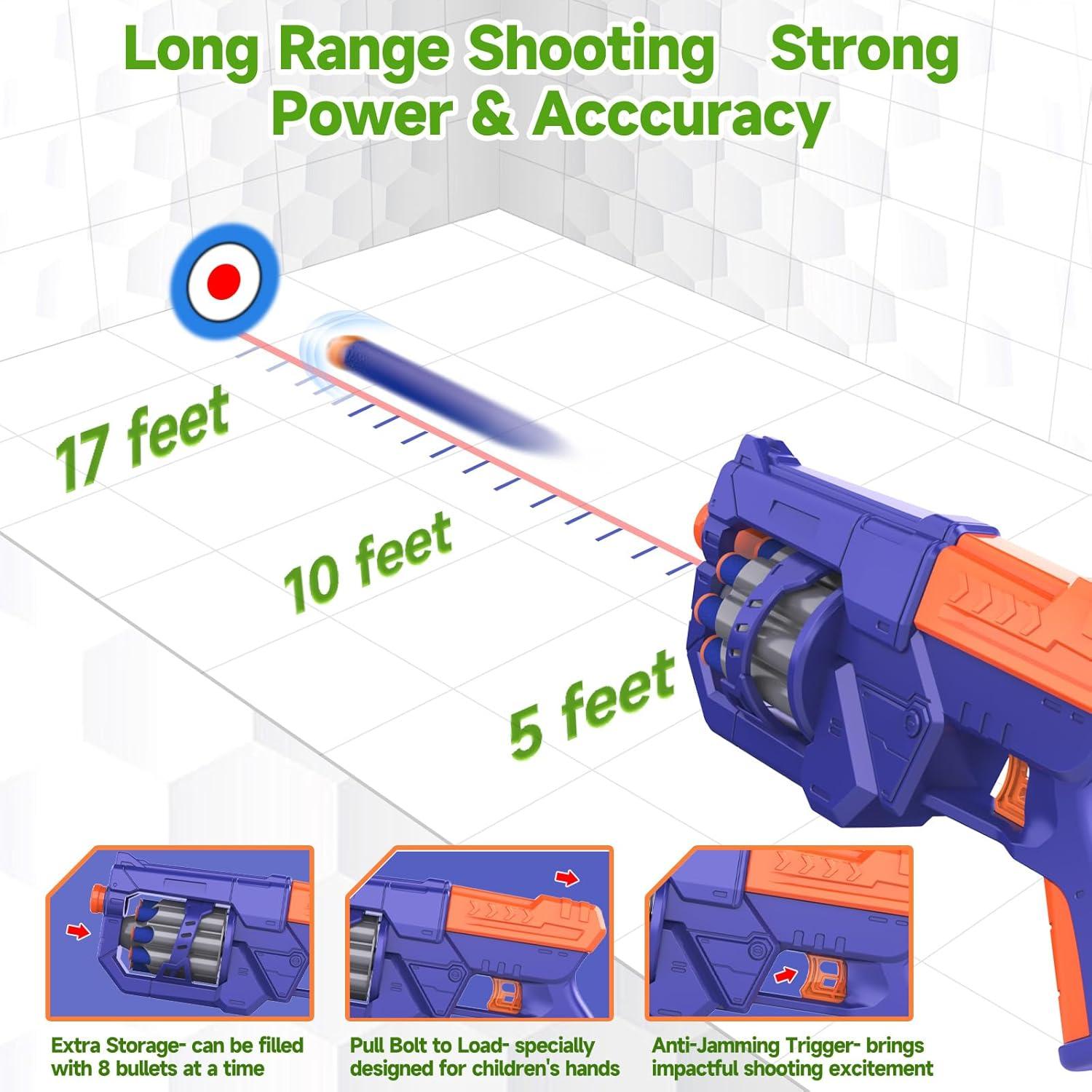 Pistola de Juguete RD-8 Azul con Dardos de Espuma - 16 Unidades