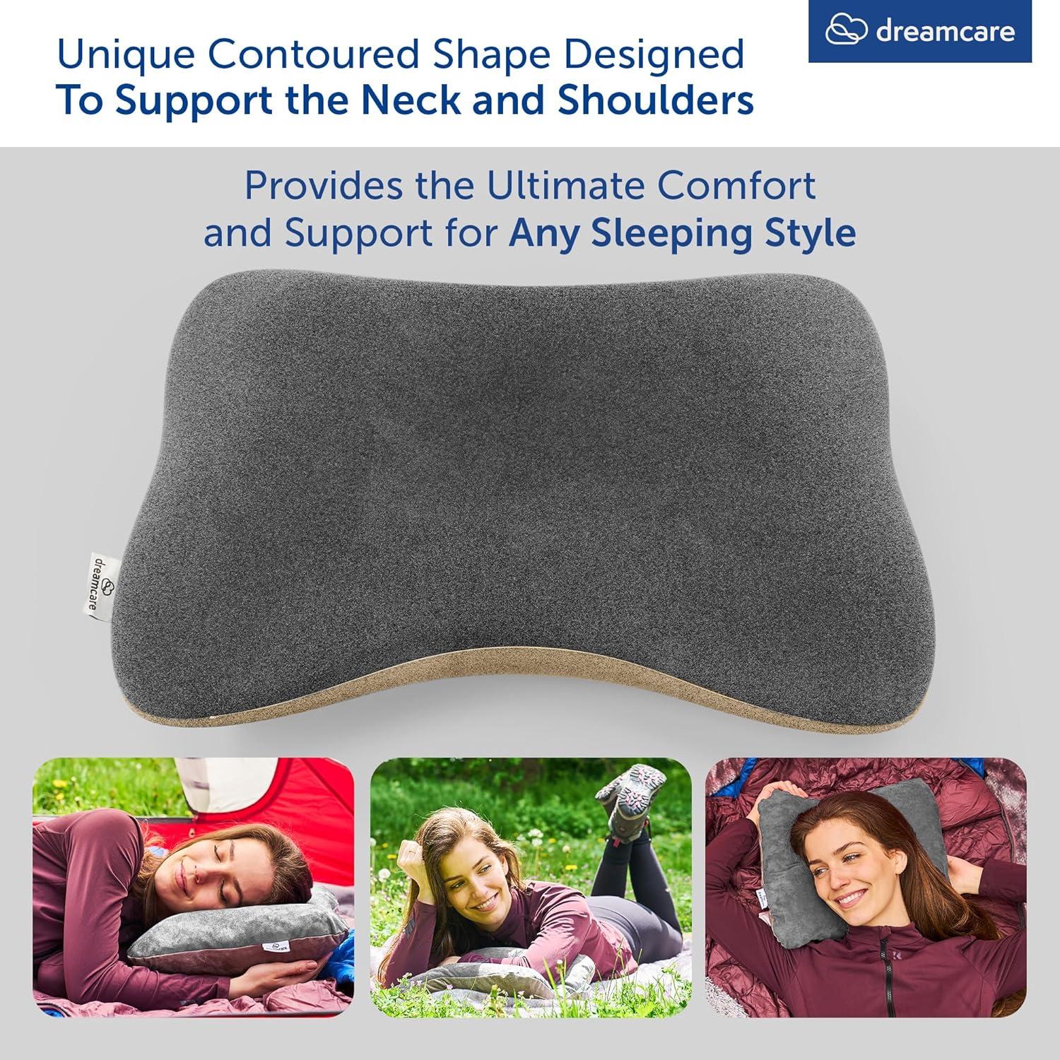 Almohada de Camping DREAMCARE Pequeña Espuma Viscoelástica Gris