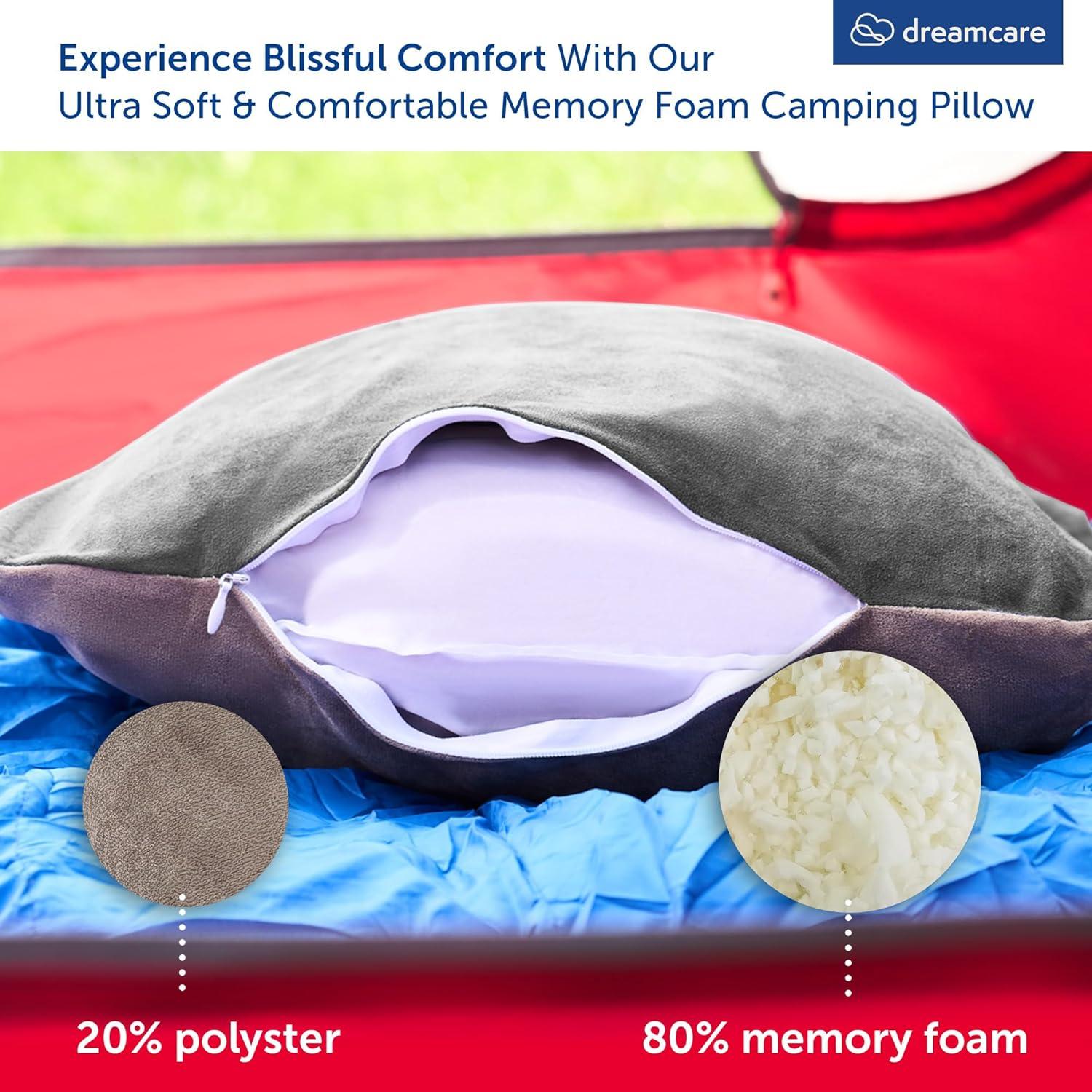 Almohada de Camping DREAMCARE Pequeña Espuma Viscoelástica Gris