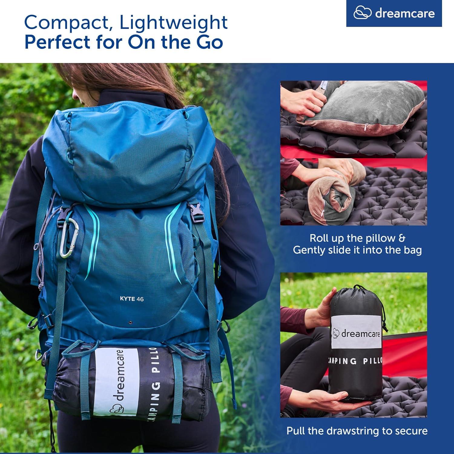 Almohada de Camping DREAMCARE Pequeña Espuma Viscoelástica Gris