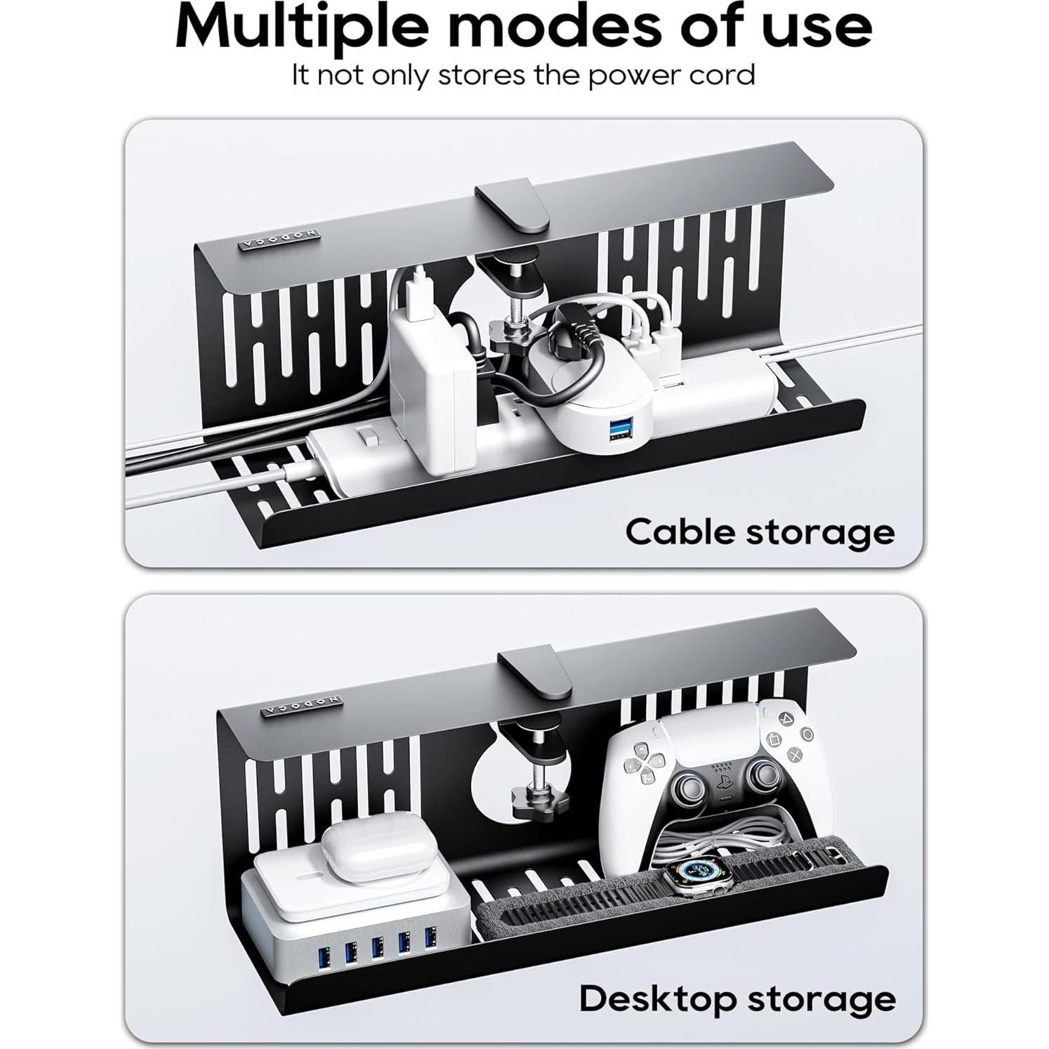 Bandeja de Gestión de Cables NODOCA 35cm Sin Perforación Negra