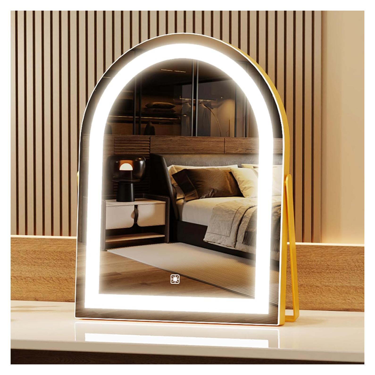 Espejo de Vanity LED Gvnkvn Dorado 35.5x27.9cm 3 Colores