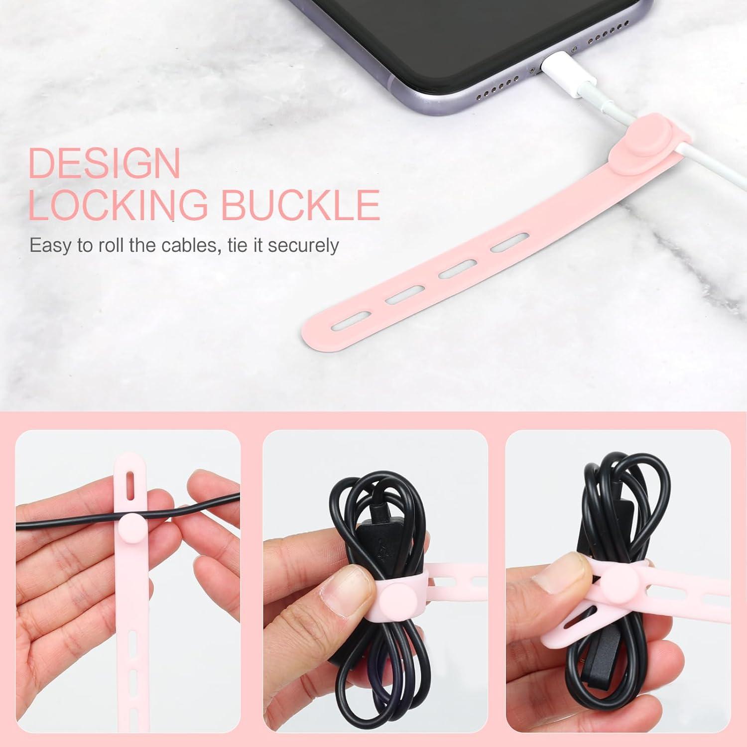 24 Correas de Cable de Silicona Donruby Rosa Ajustables