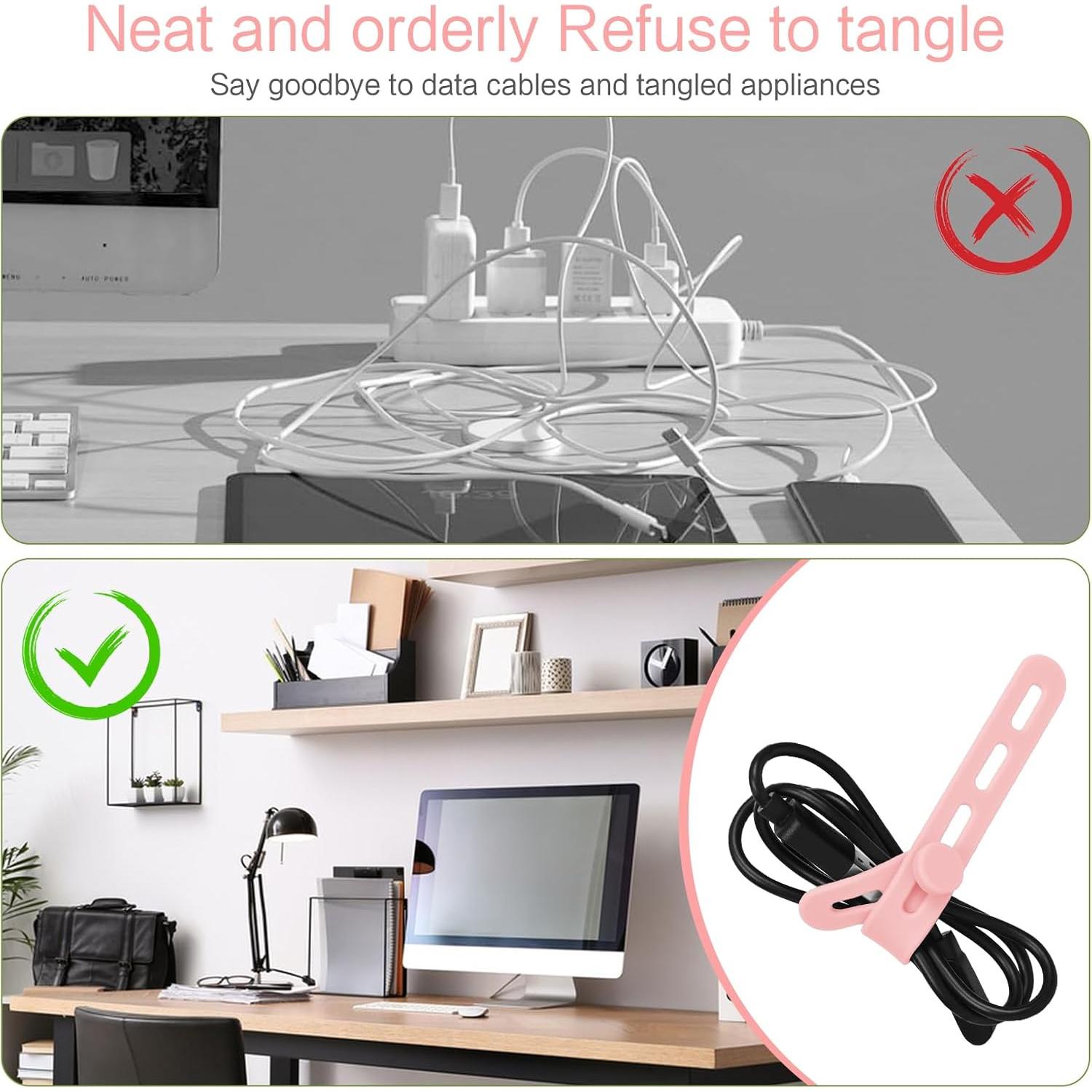 24 Correas de Cable de Silicona Donruby Rosa Ajustables