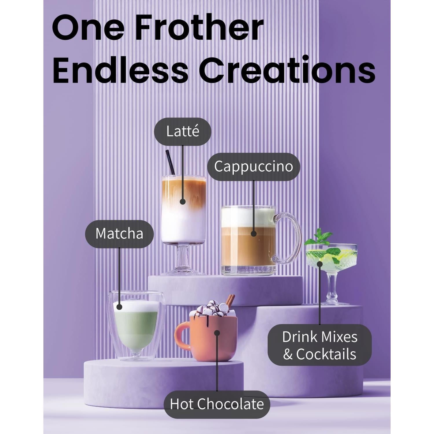 Espumador de Leche de Mano Elementi Negro - Batidor Acero Inoxidable