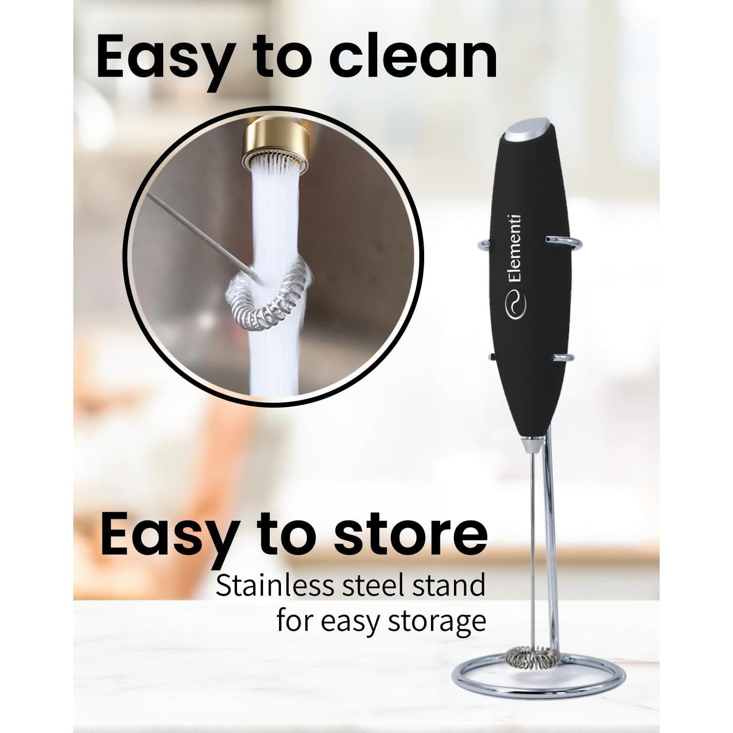 Espumador de Leche de Mano Elementi Negro - Batidor Acero Inoxidable