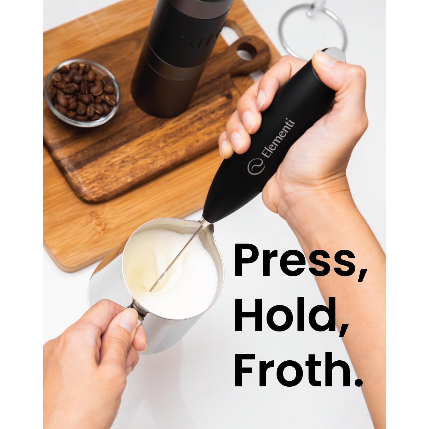 Espumador de Leche de Mano Elementi Negro - Batidor Acero Inoxidable