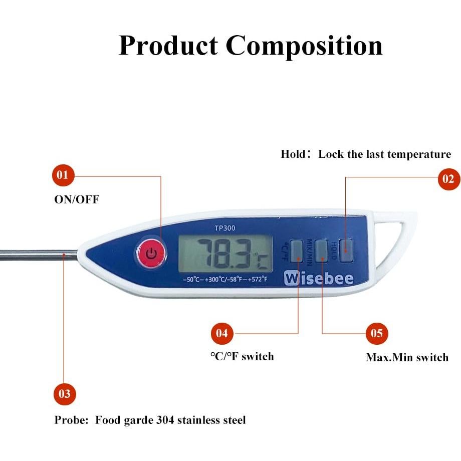 Termómetro Digital de Carne Wisebee TP300, Sonda 12.7 cm
