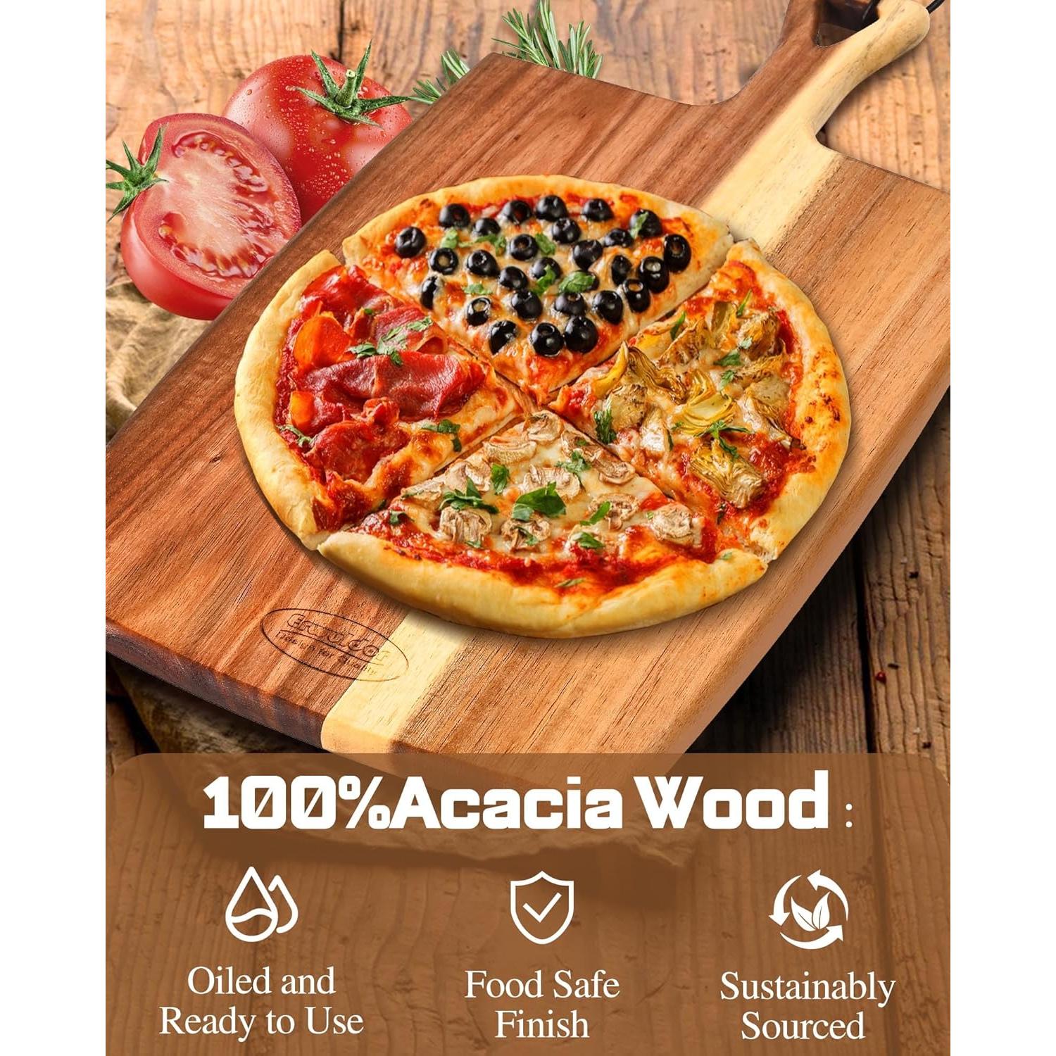 Acacia Wood Cutting Board with Handle(16x10"Rectangle).charcuterie boards-Serving Board-Pizza Board-Cheese Board-decorative cutting boards for kitchen.Durable Multipurpose