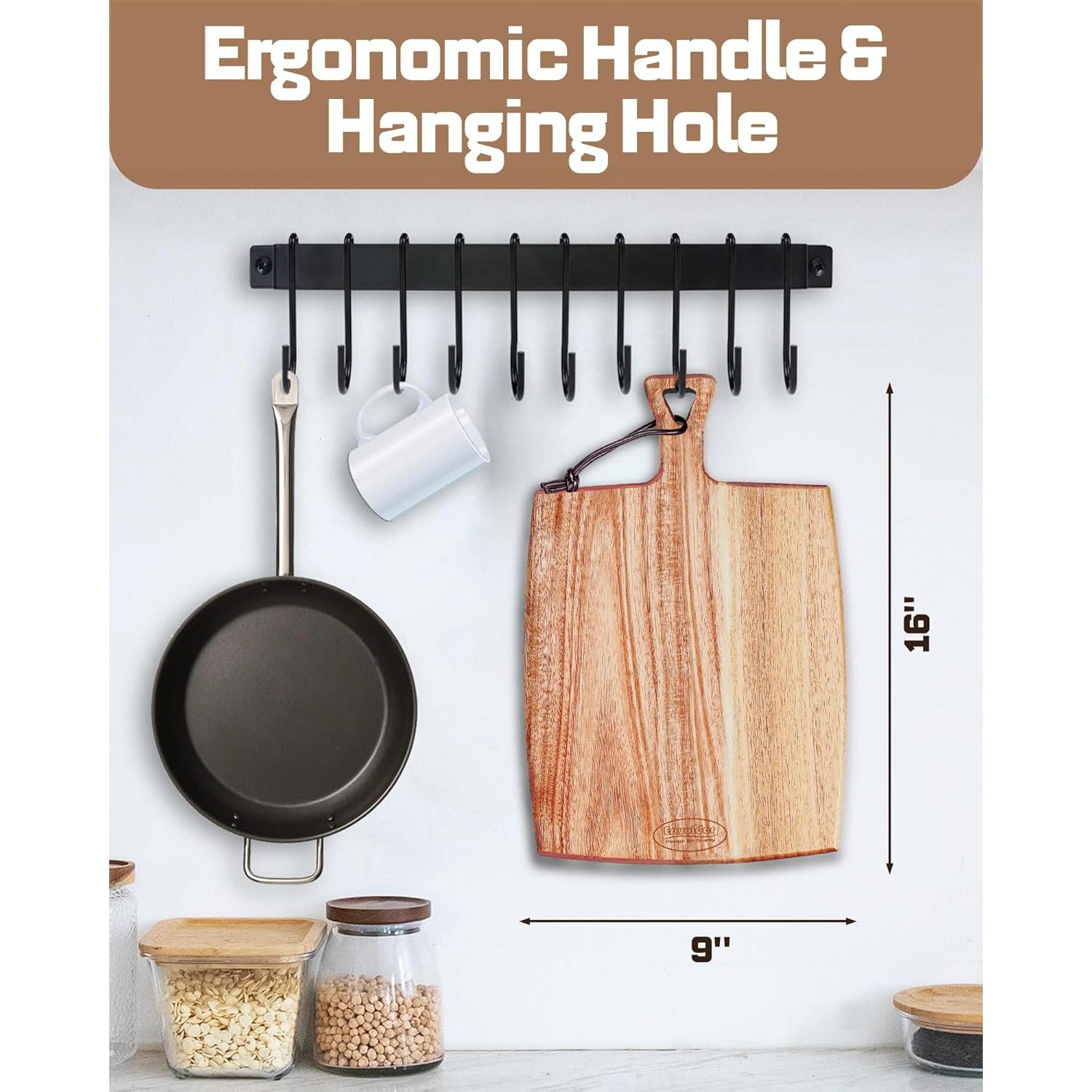 Acacia Wood Cutting Board with Handle(16x10"Rectangle).charcuterie boards-Serving Board-Pizza Board-Cheese Board-decorative cutting boards for kitchen.Durable Multipurpose