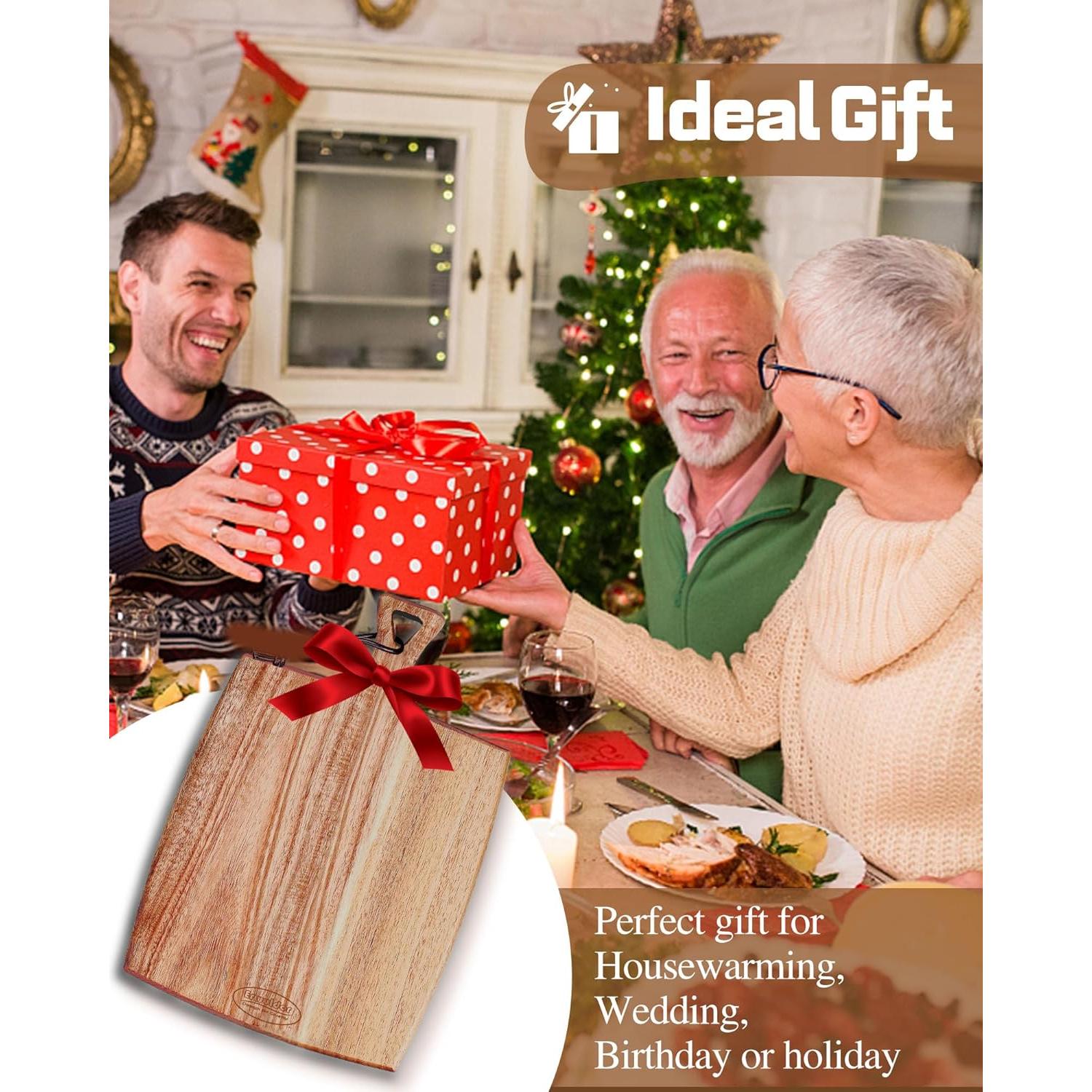 Acacia Wood Cutting Board with Handle(16x10"Rectangle).charcuterie boards-Serving Board-Pizza Board-Cheese Board-decorative cutting boards for kitchen.Durable Multipurpose